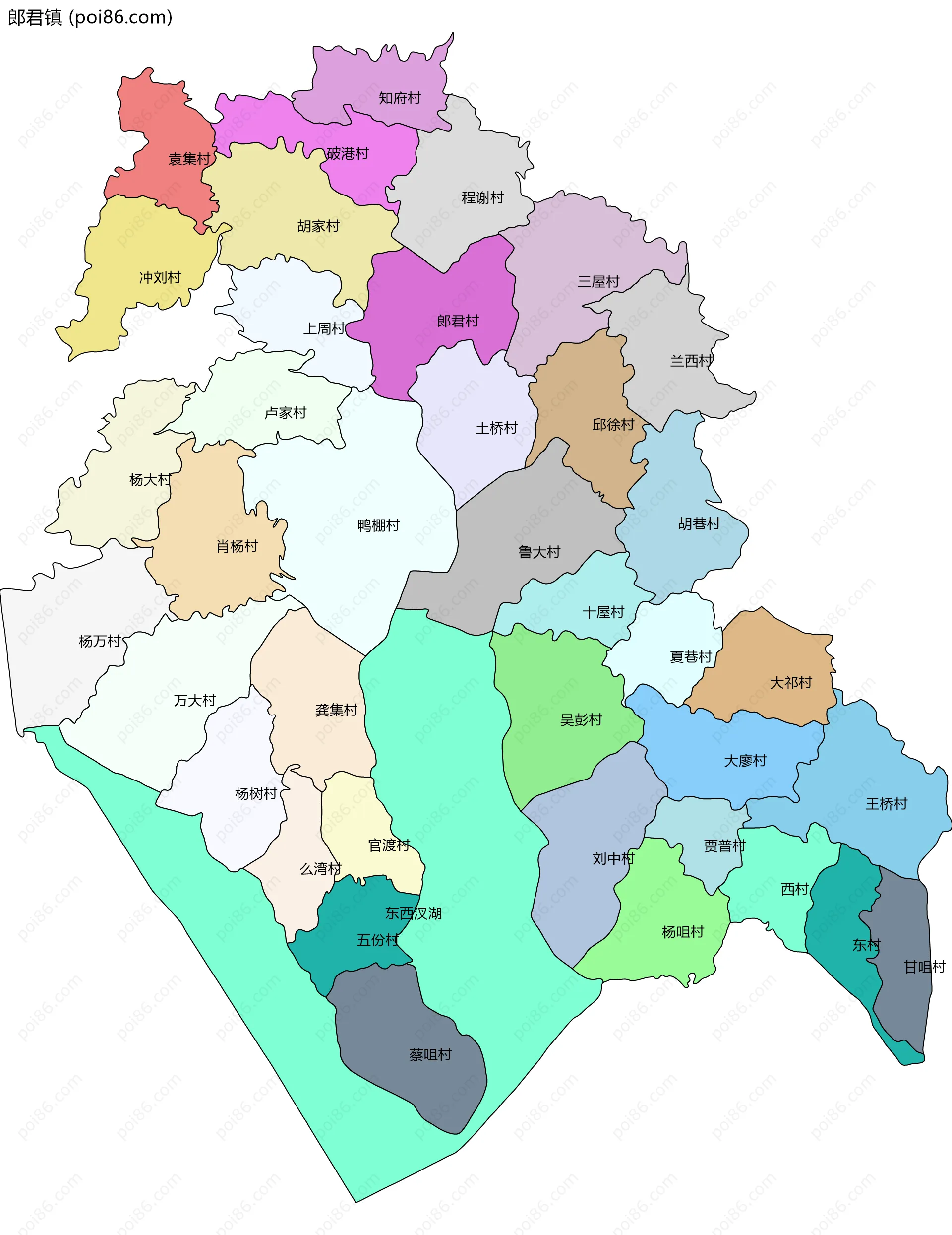 郎君镇边界地图(五级行政区划)