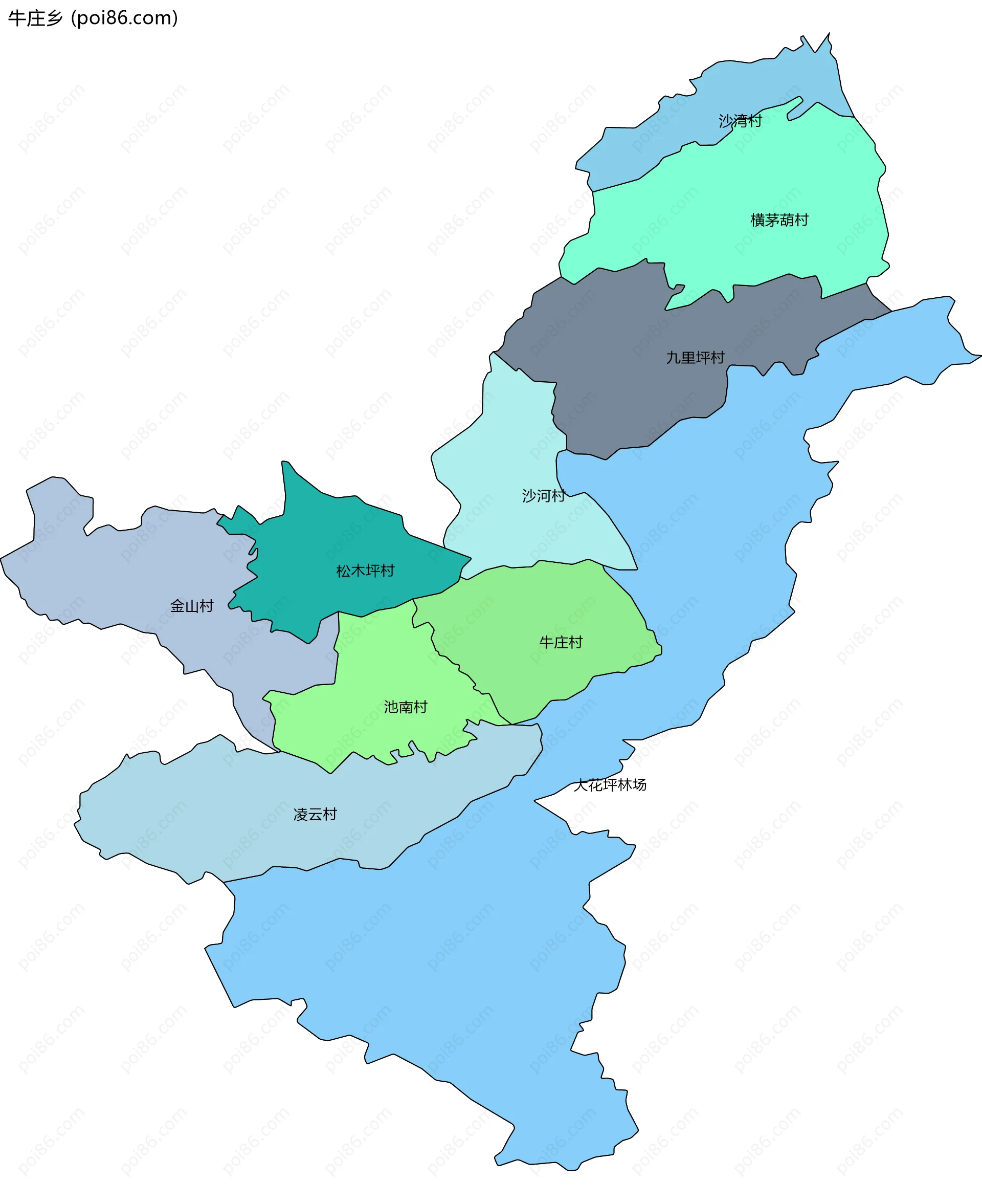 牛庄乡边界地图(五级行政区划)