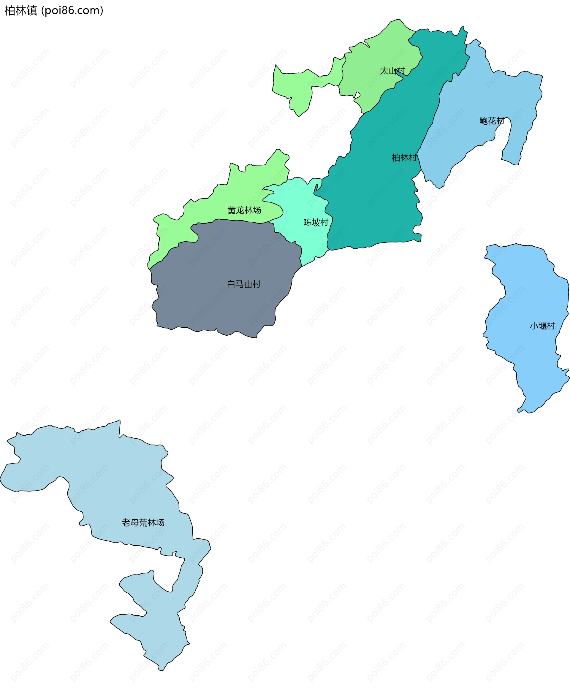 柏林镇边界地图(五级行政区划)