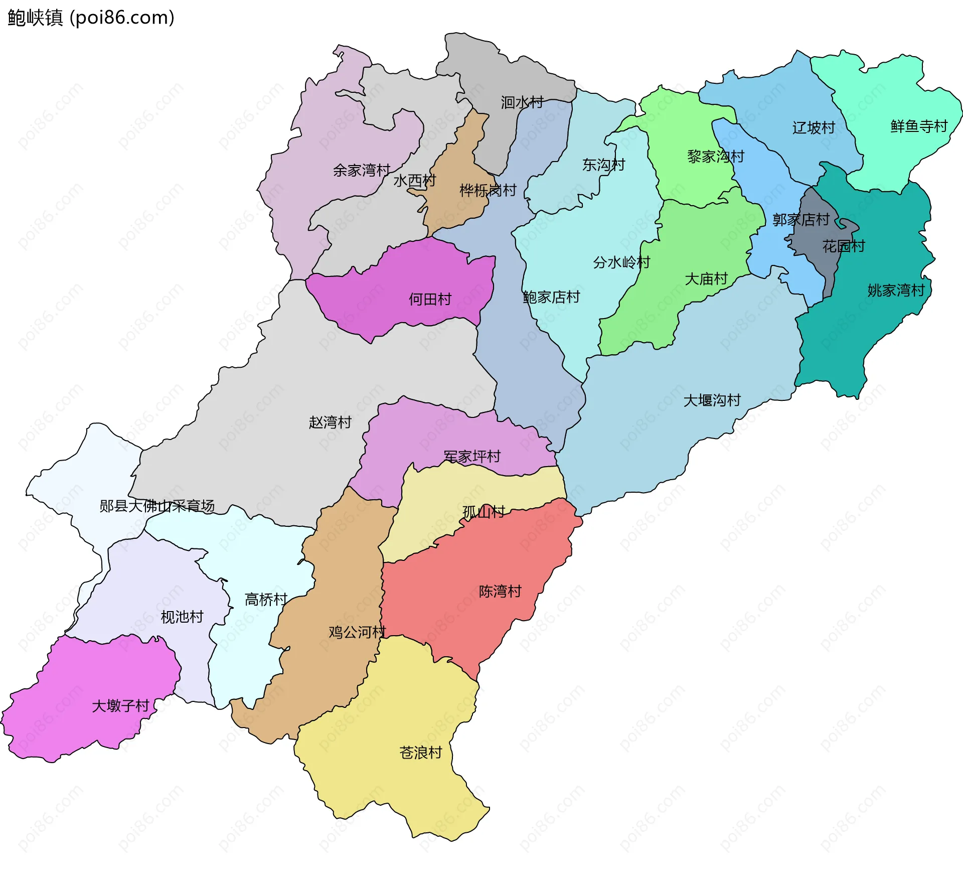 鲍峡镇边界地图(五级行政区划)