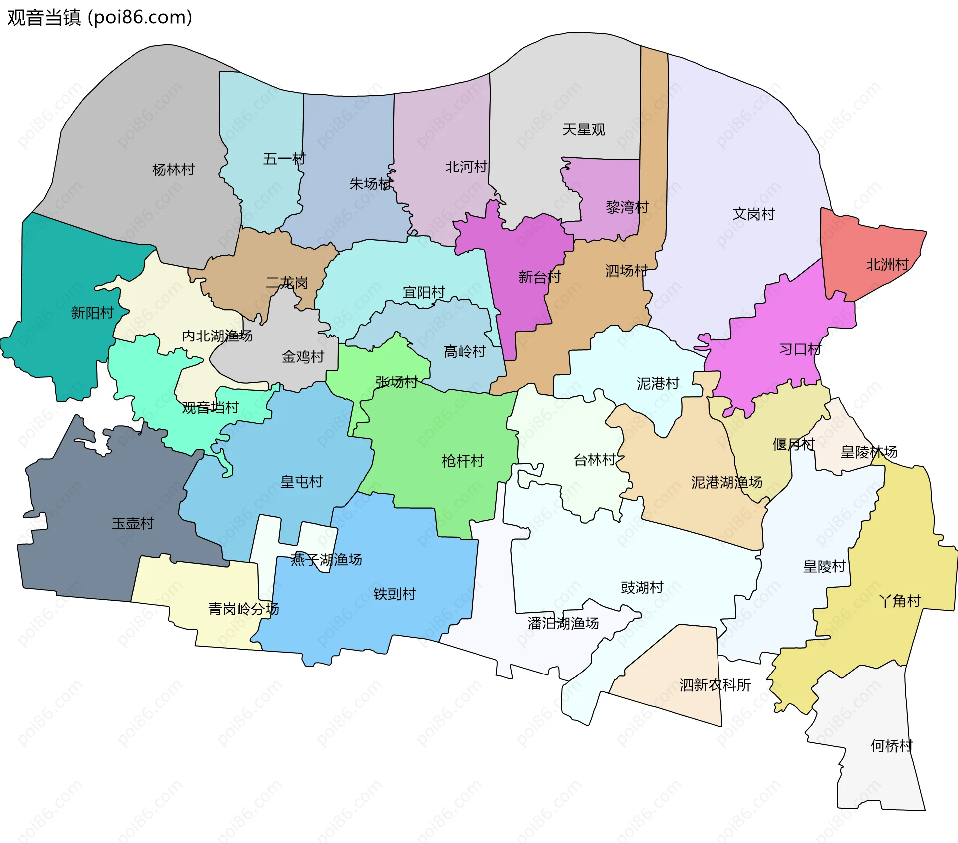 观音当镇边界地图(五级行政区划)