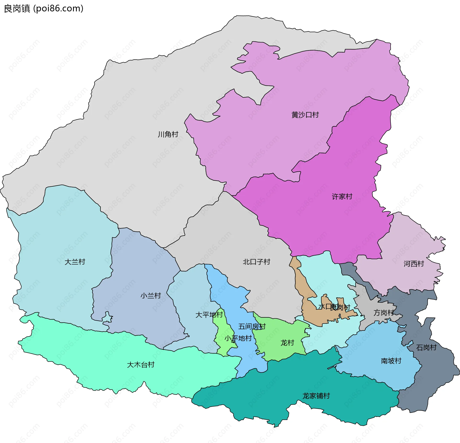 良岗镇边界地图(五级行政区划)