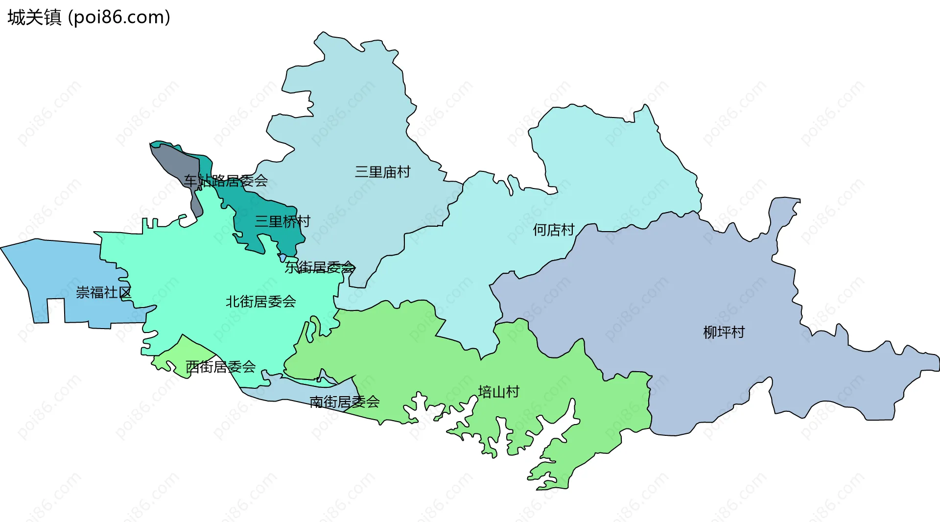 城关镇边界地图(五级行政区划)