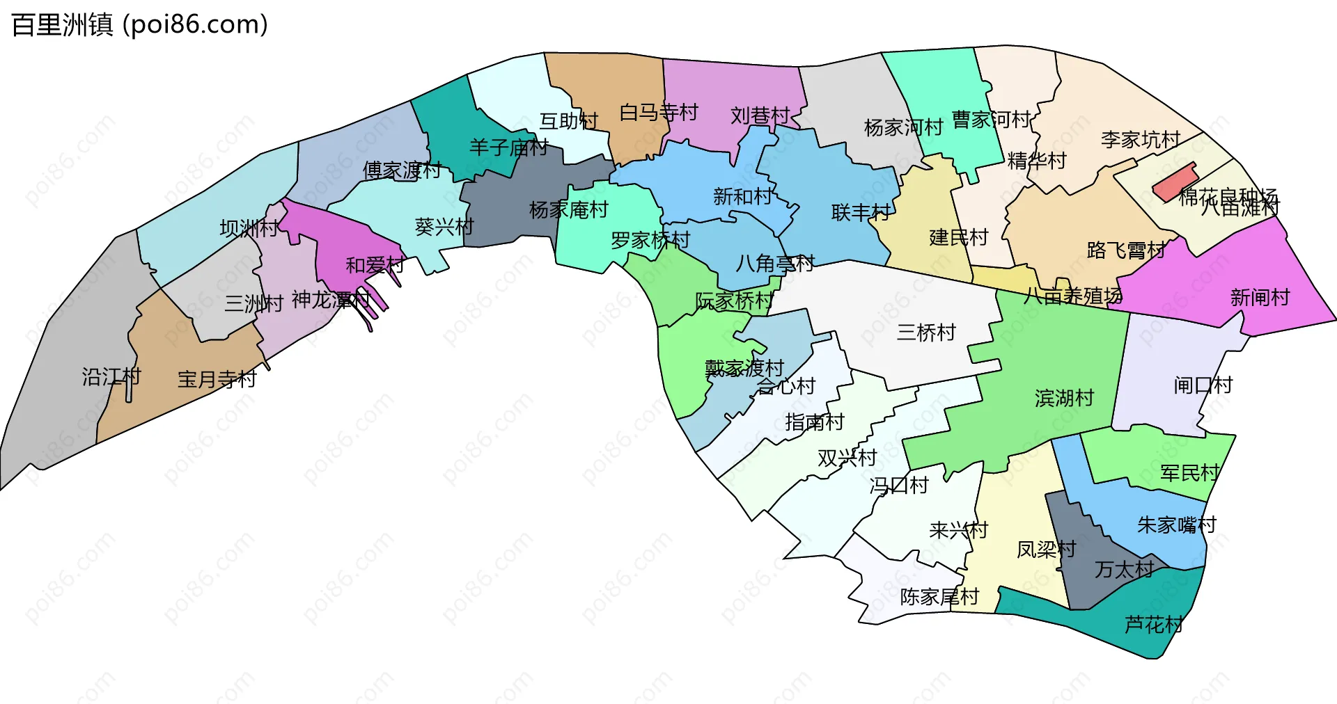百里洲镇边界地图(五级行政区划)