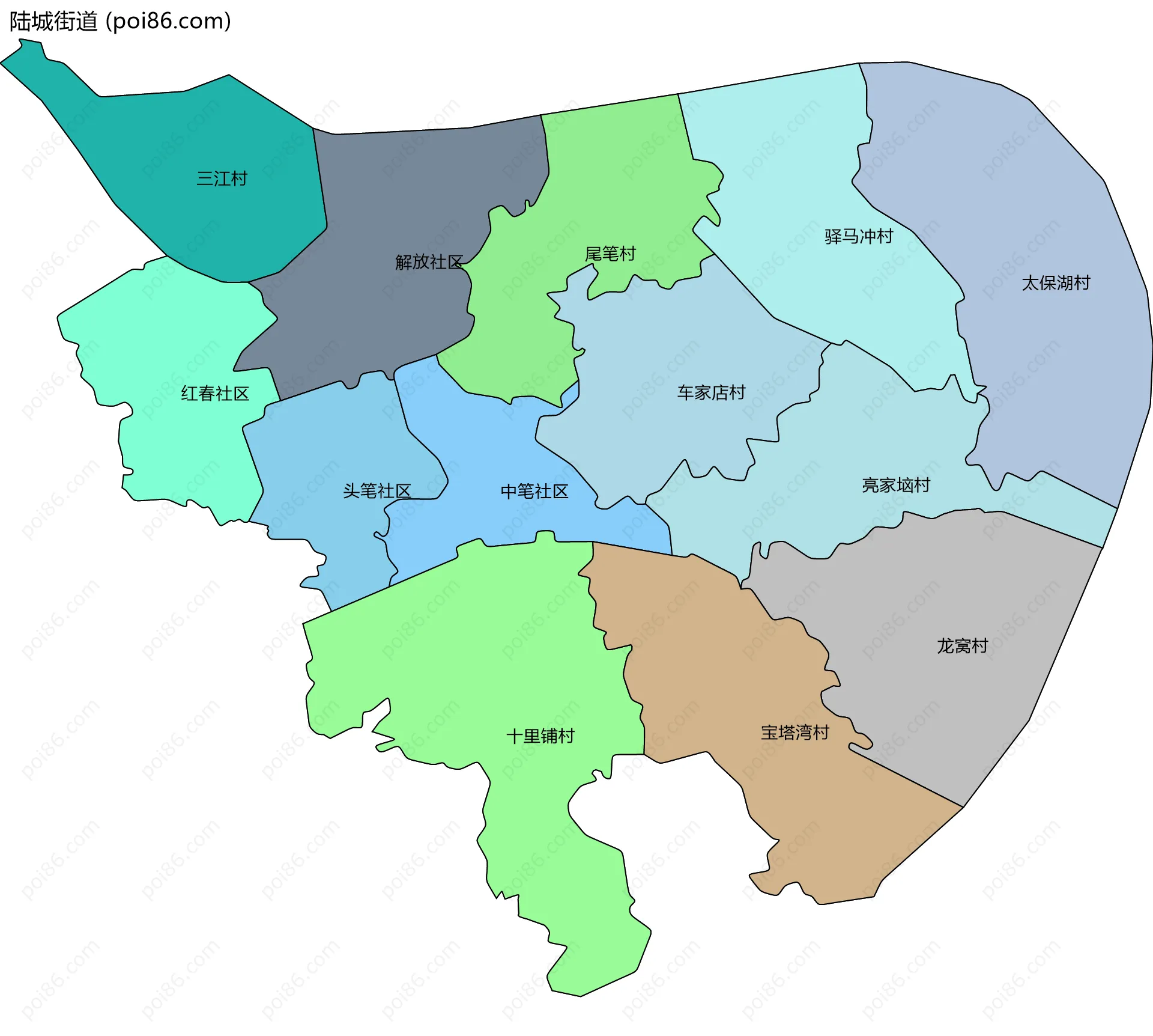 陆城街道边界地图(五级行政区划)