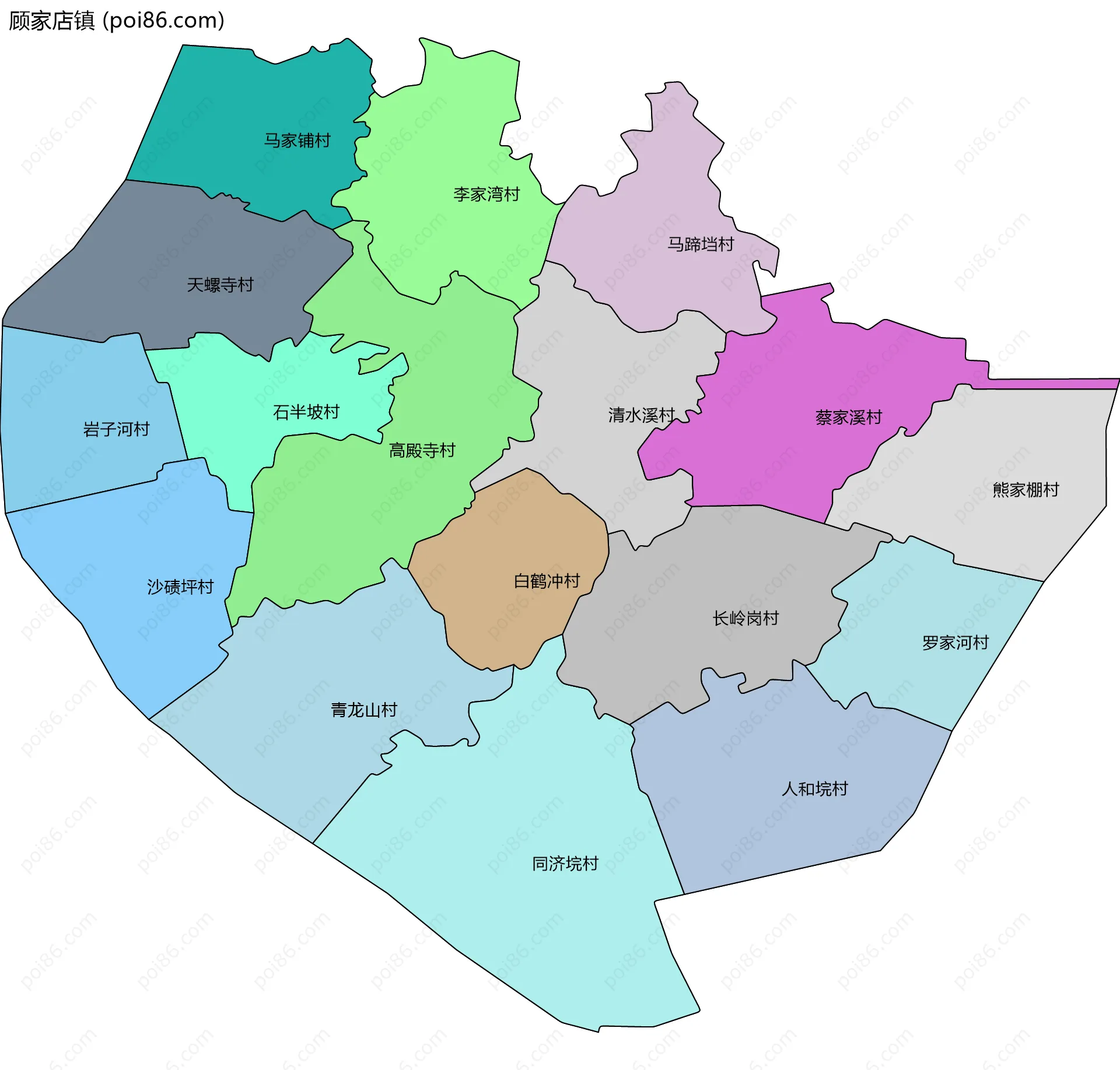 顾家店镇边界地图(五级行政区划)