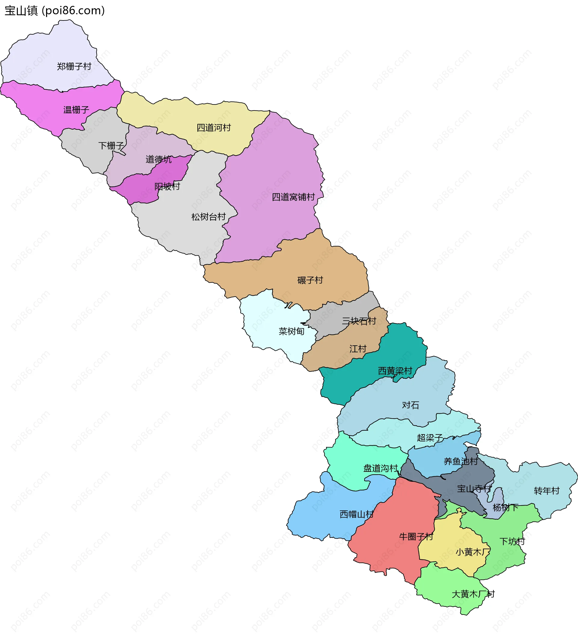 宝山镇边界地图(五级行政区划)