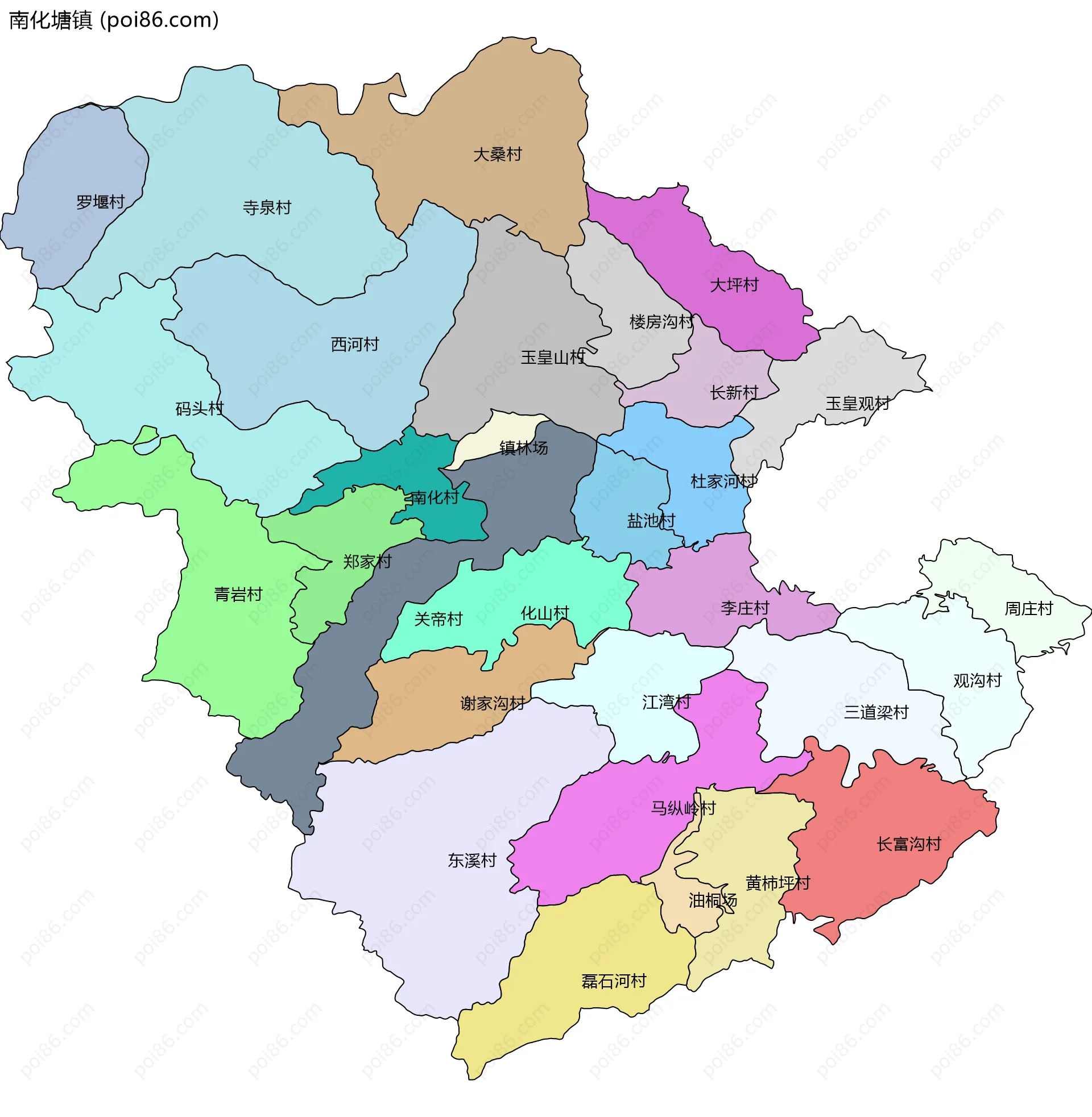 南化塘镇边界地图(五级行政区划)