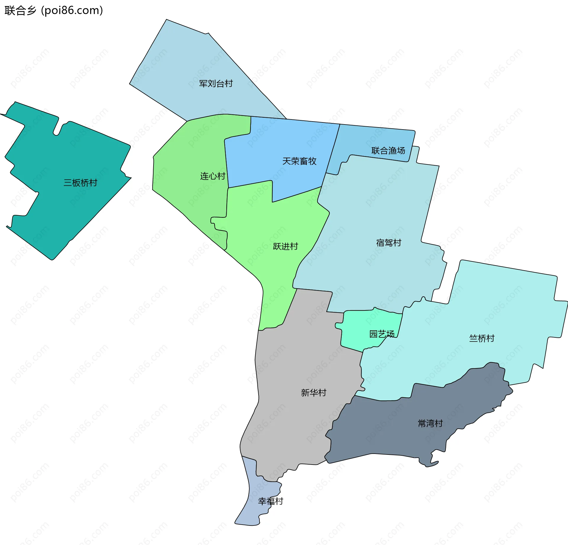 联合乡边界地图(五级行政区划)