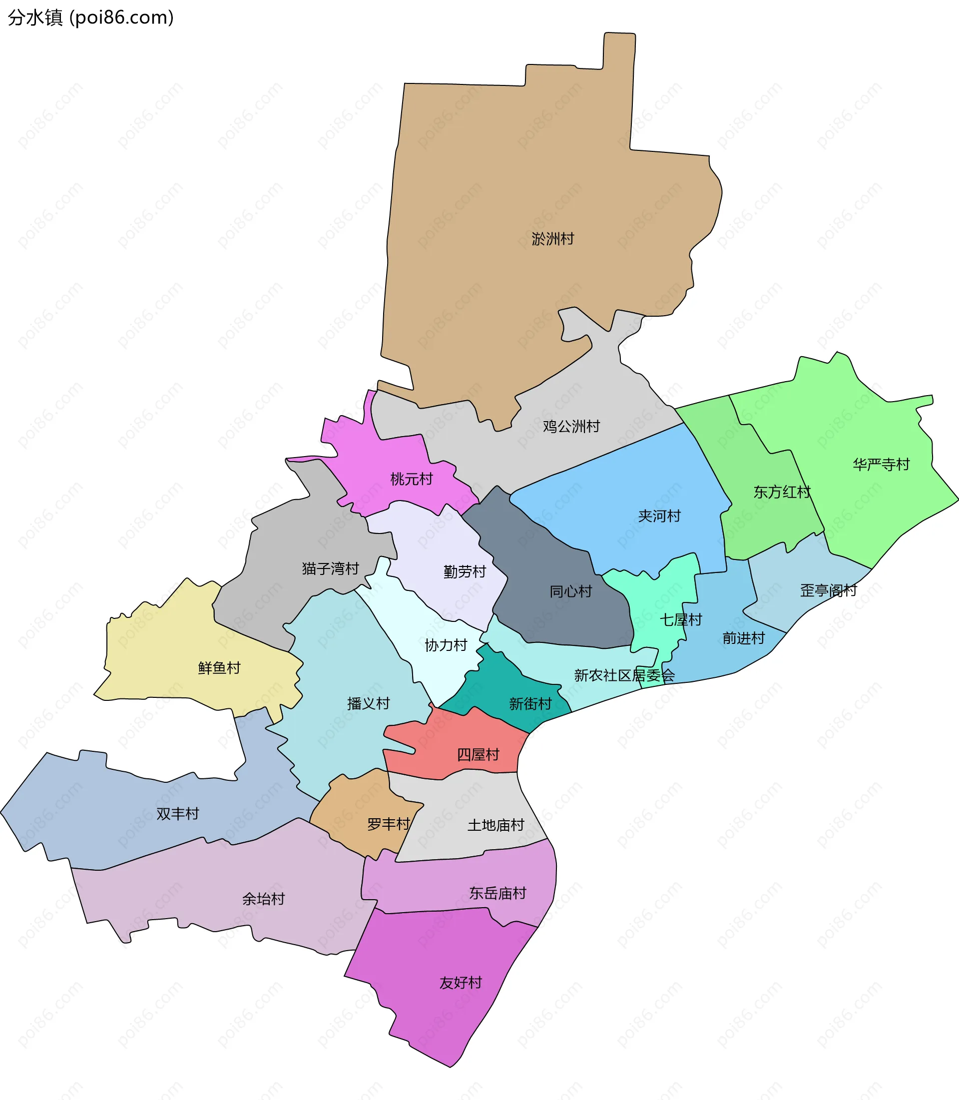 分水镇边界地图(五级行政区划)