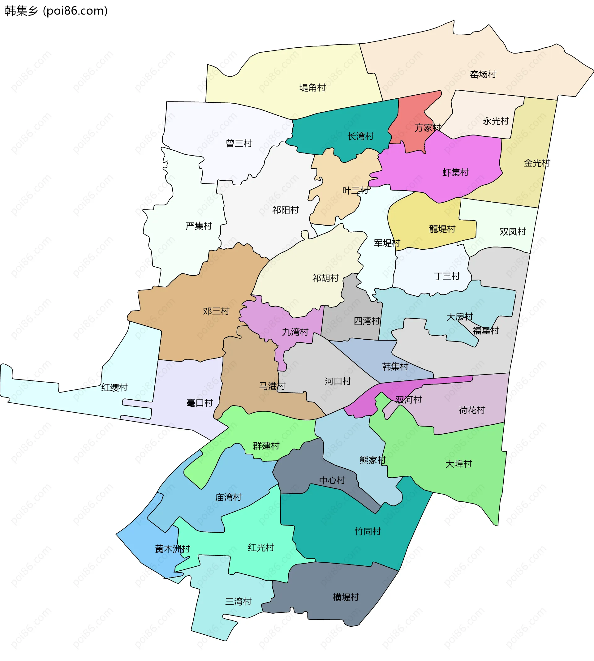 韩集乡边界地图(五级行政区划)