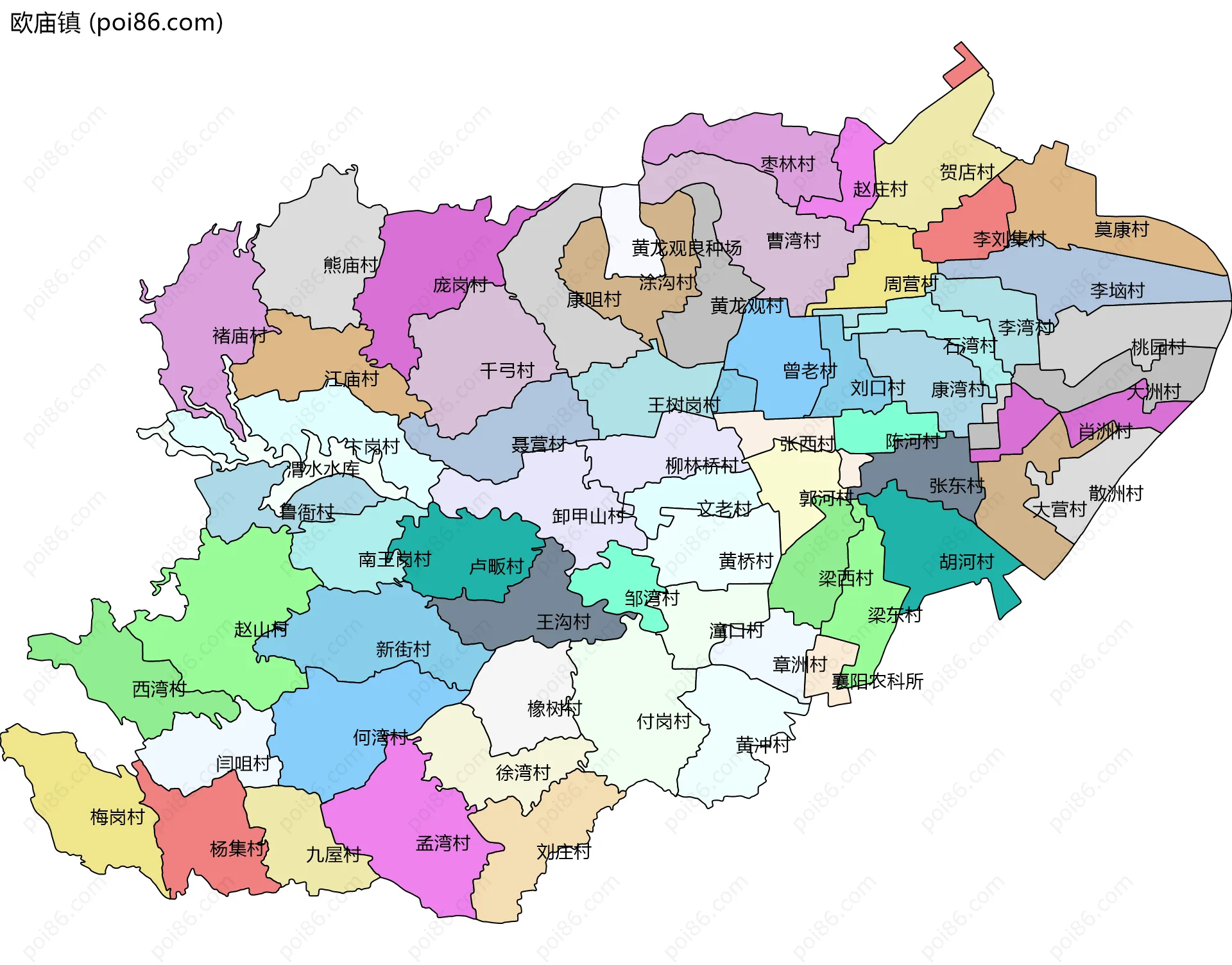 欧庙镇边界地图(五级行政区划)