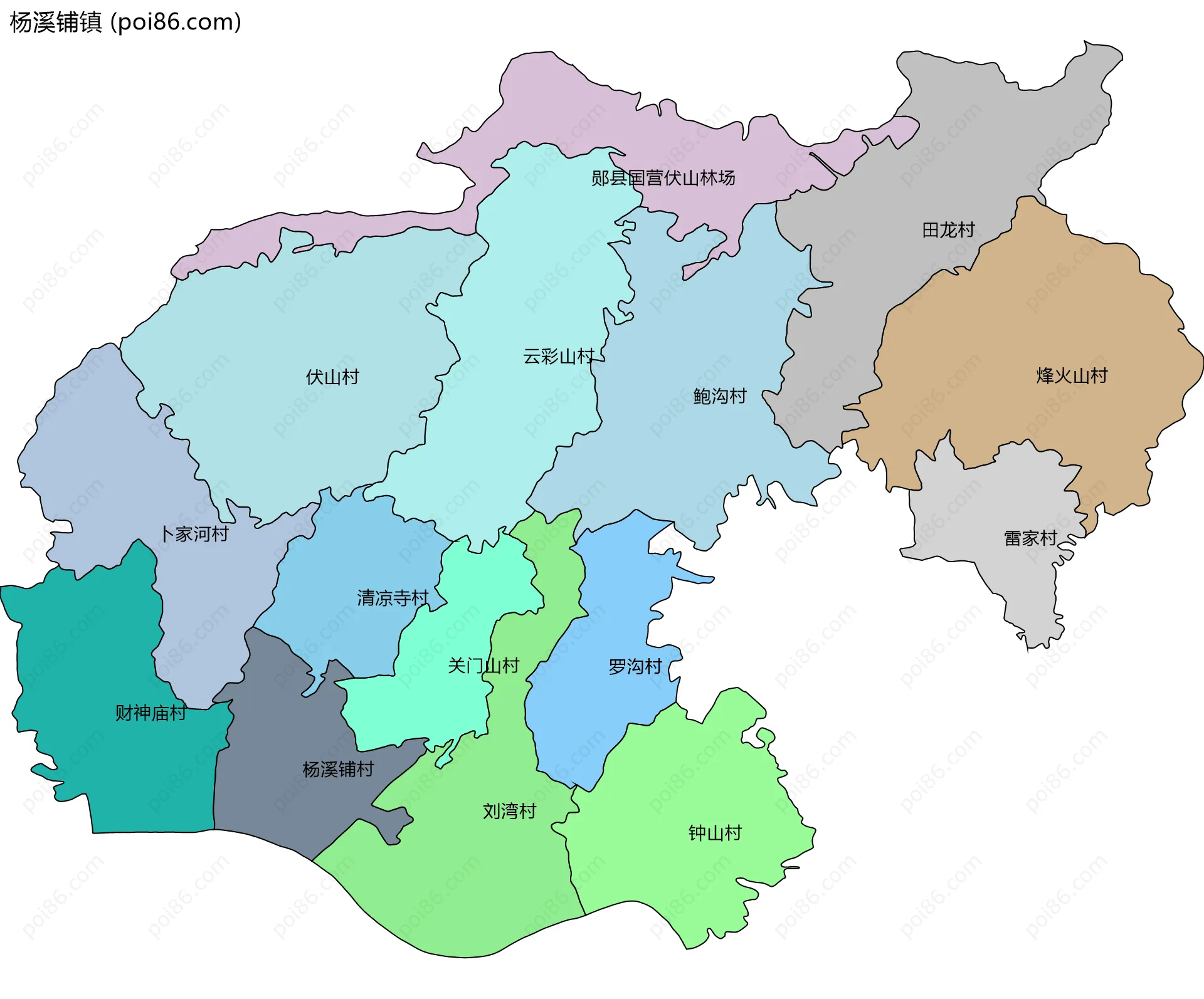 杨溪铺镇边界地图(五级行政区划)