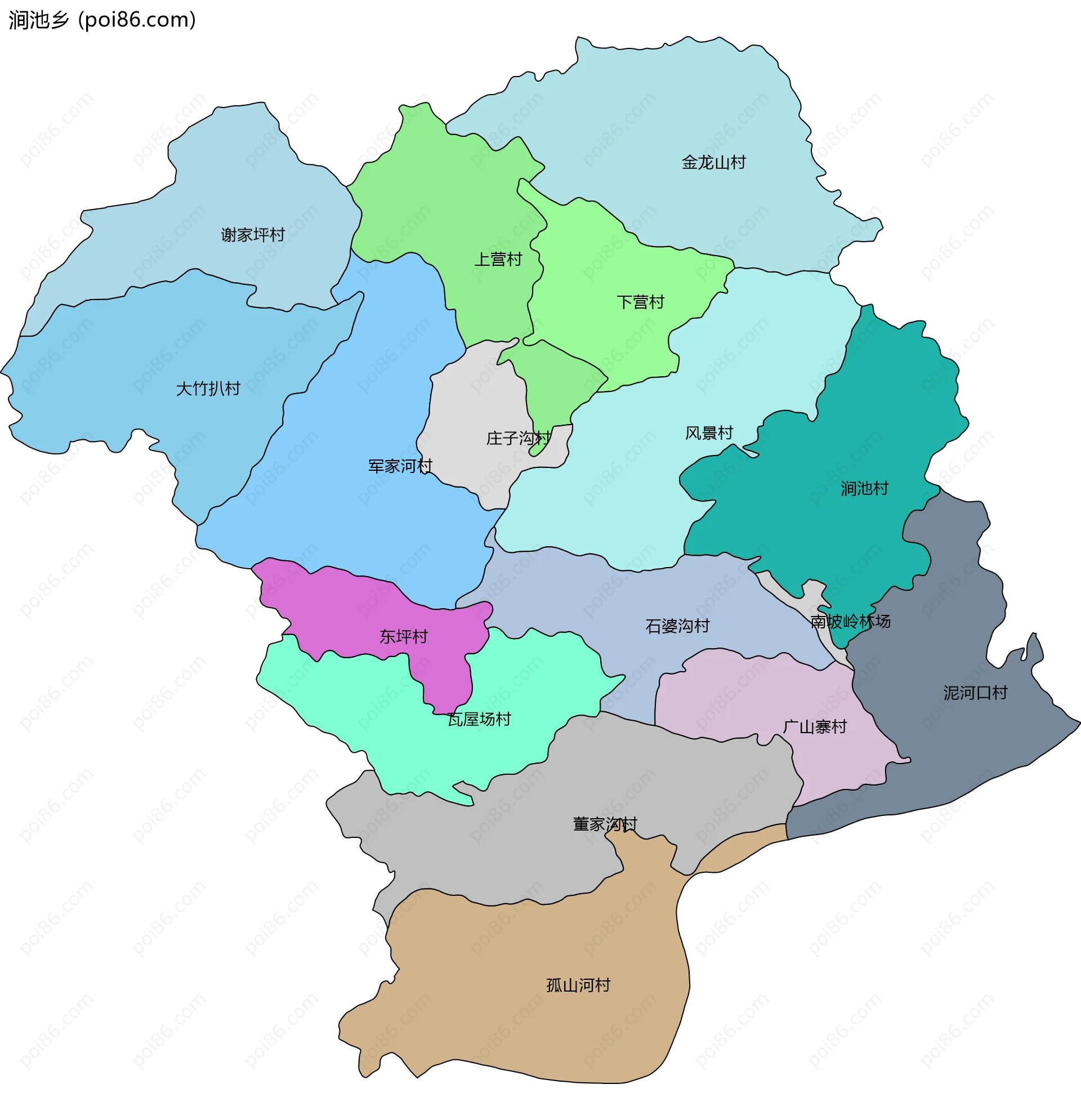 涧池乡边界地图(五级行政区划)