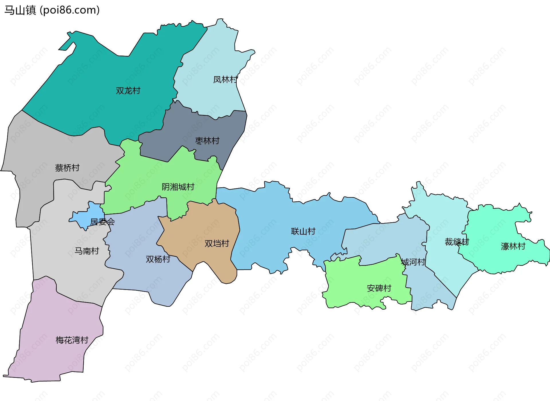 马山镇边界地图(五级行政区划)
