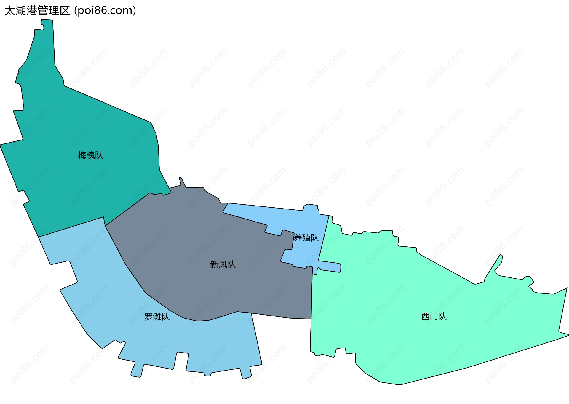太湖港管理区边界地图(五级行政区划)