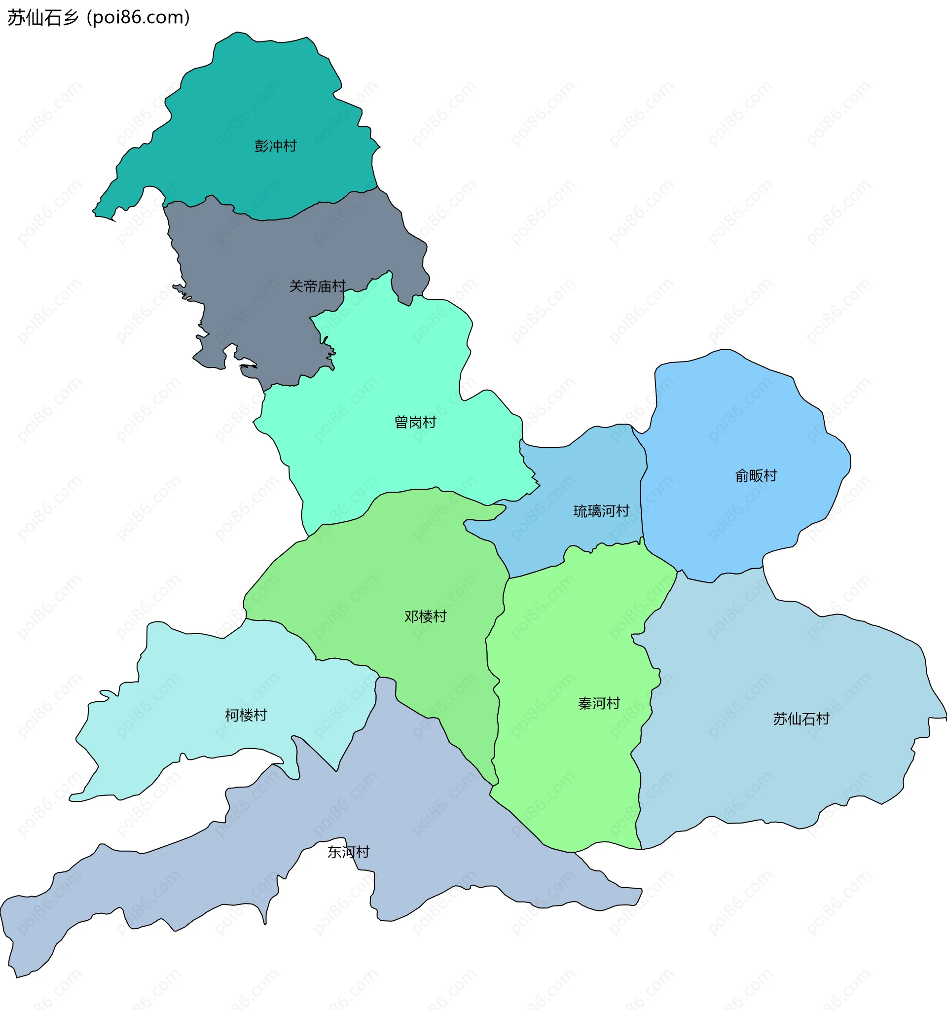 苏仙石乡边界地图(五级行政区划)
