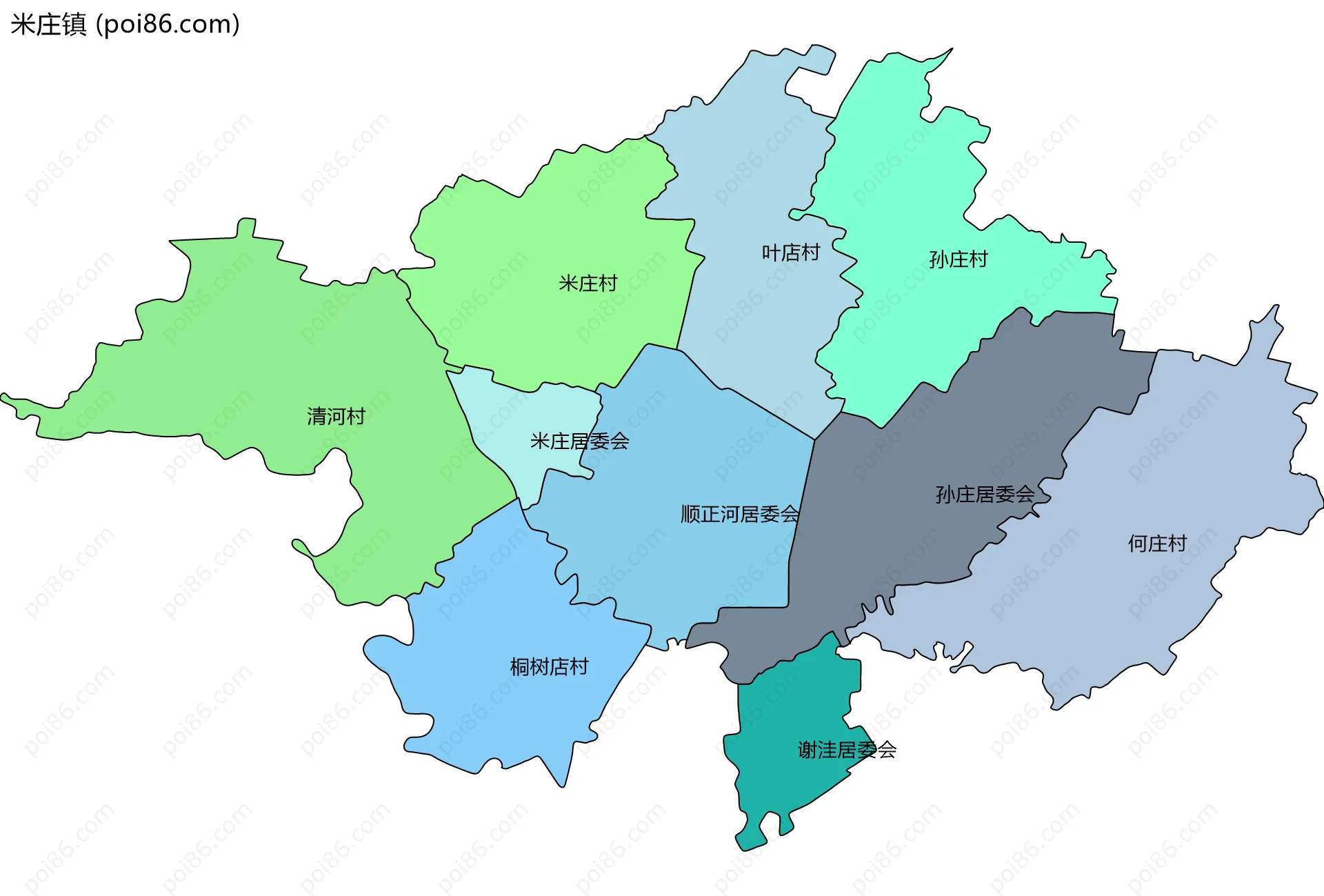 米庄镇边界地图(五级行政区划)