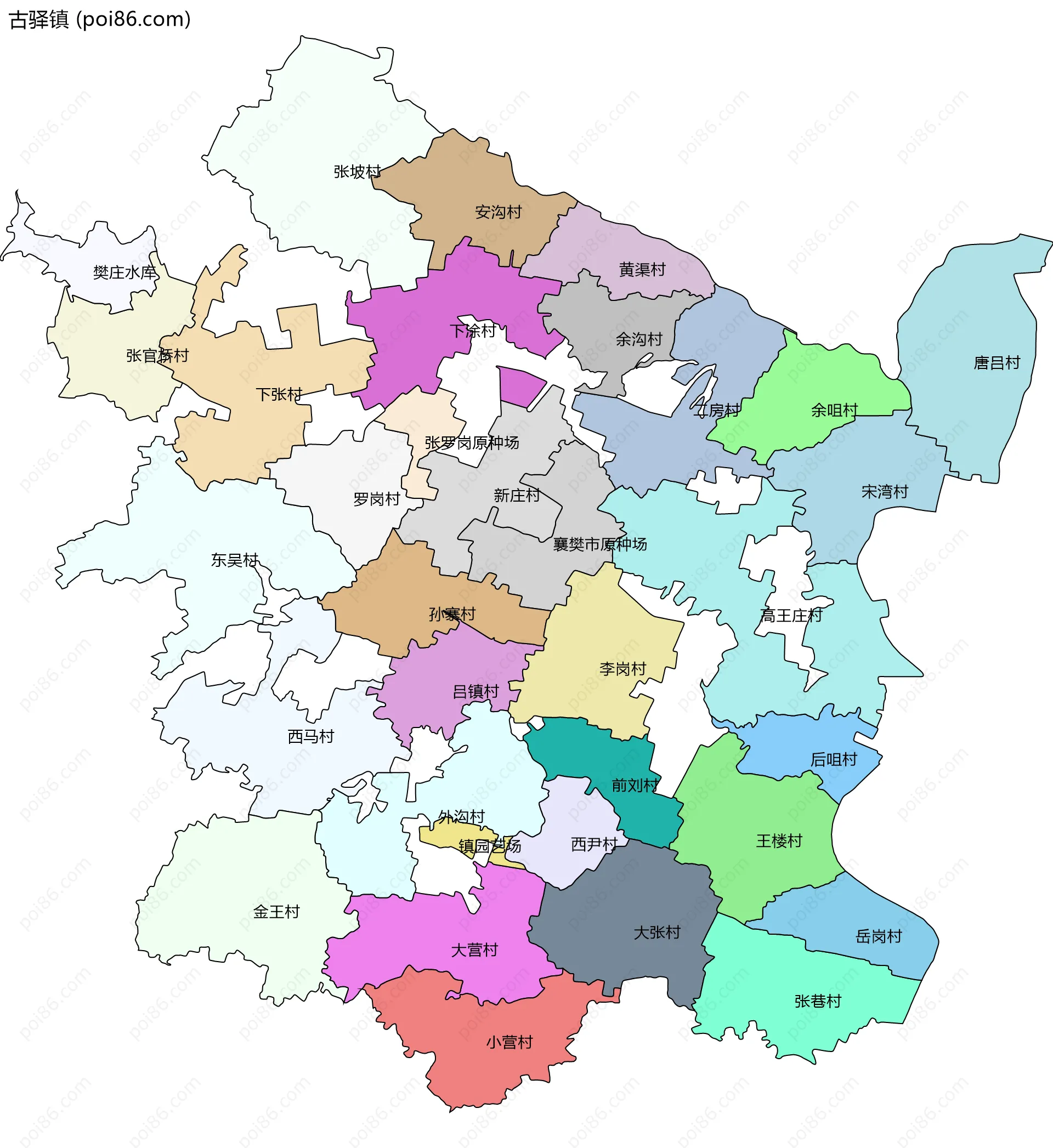 古驿镇边界地图(五级行政区划)