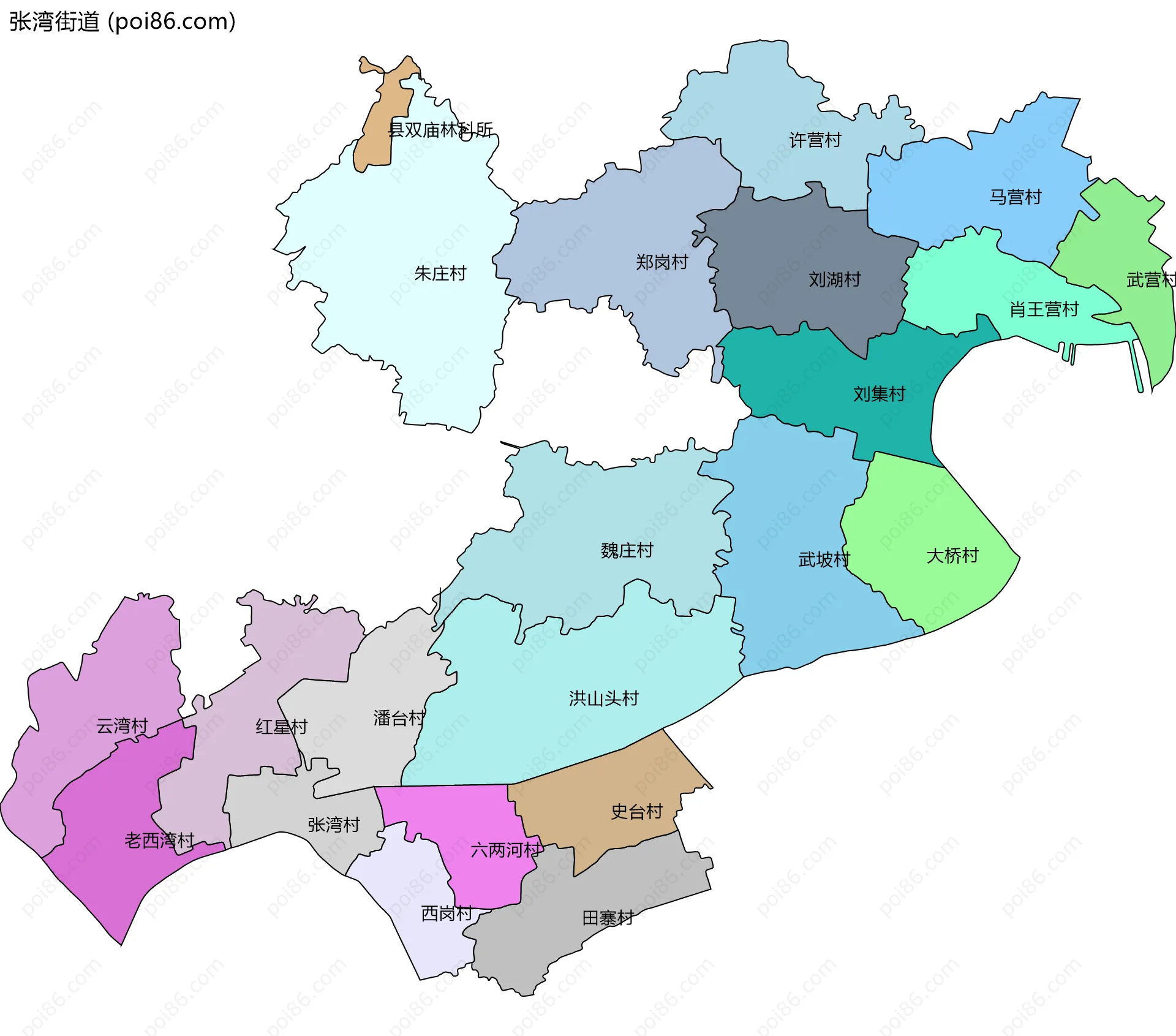 张湾街道边界地图(五级行政区划)