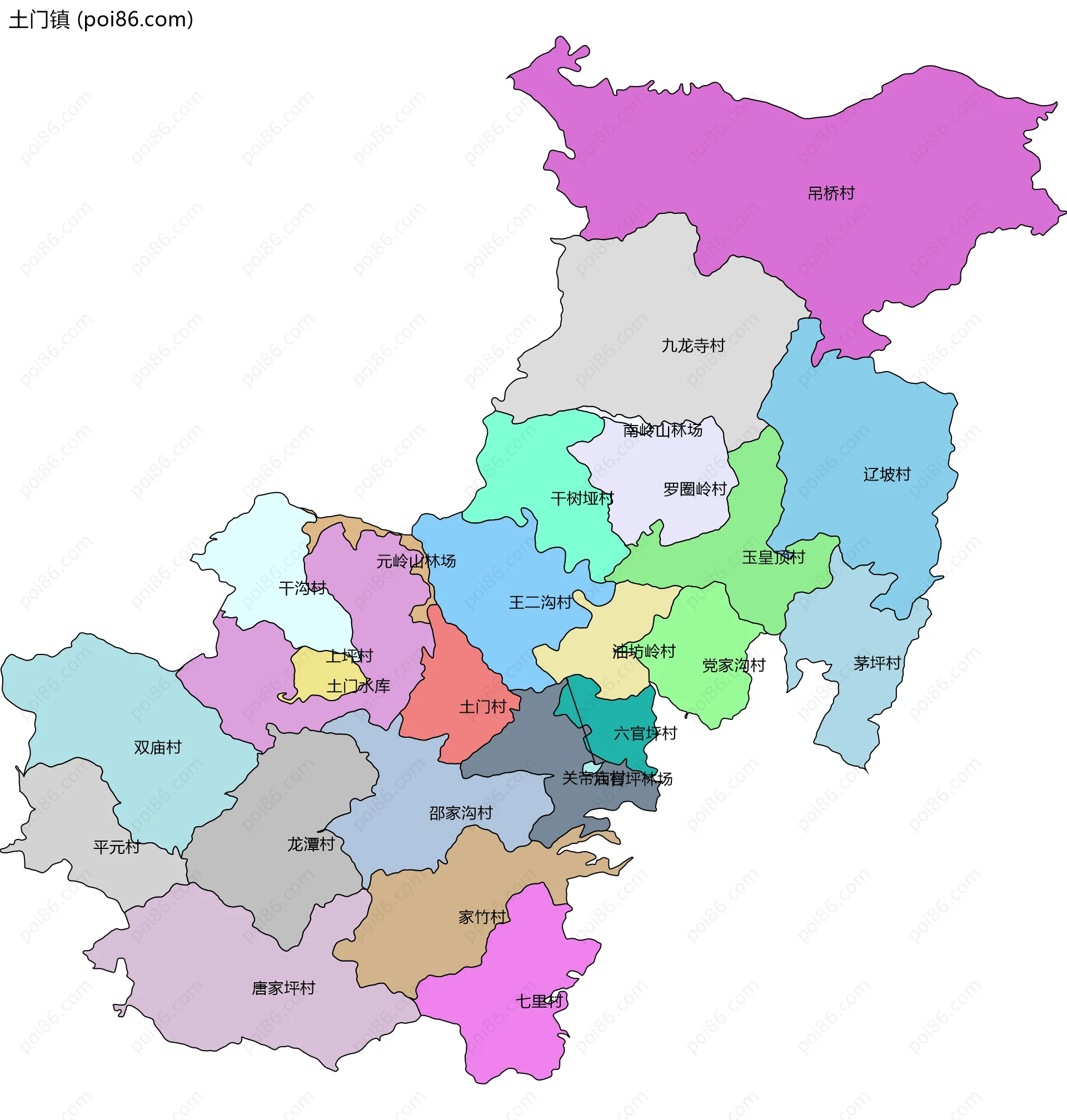 土门镇边界地图(五级行政区划)