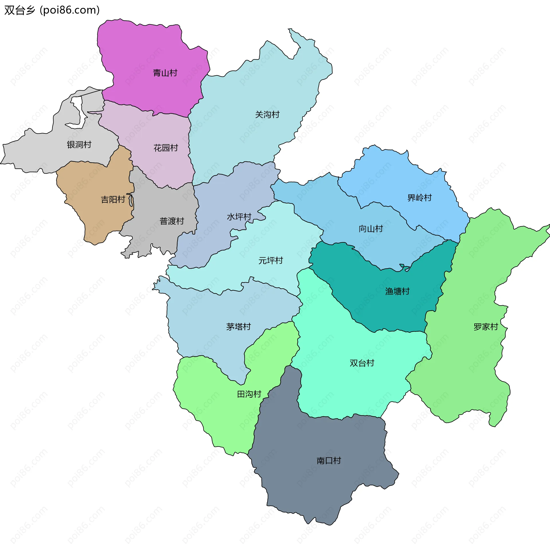 双台乡边界地图(五级行政区划)