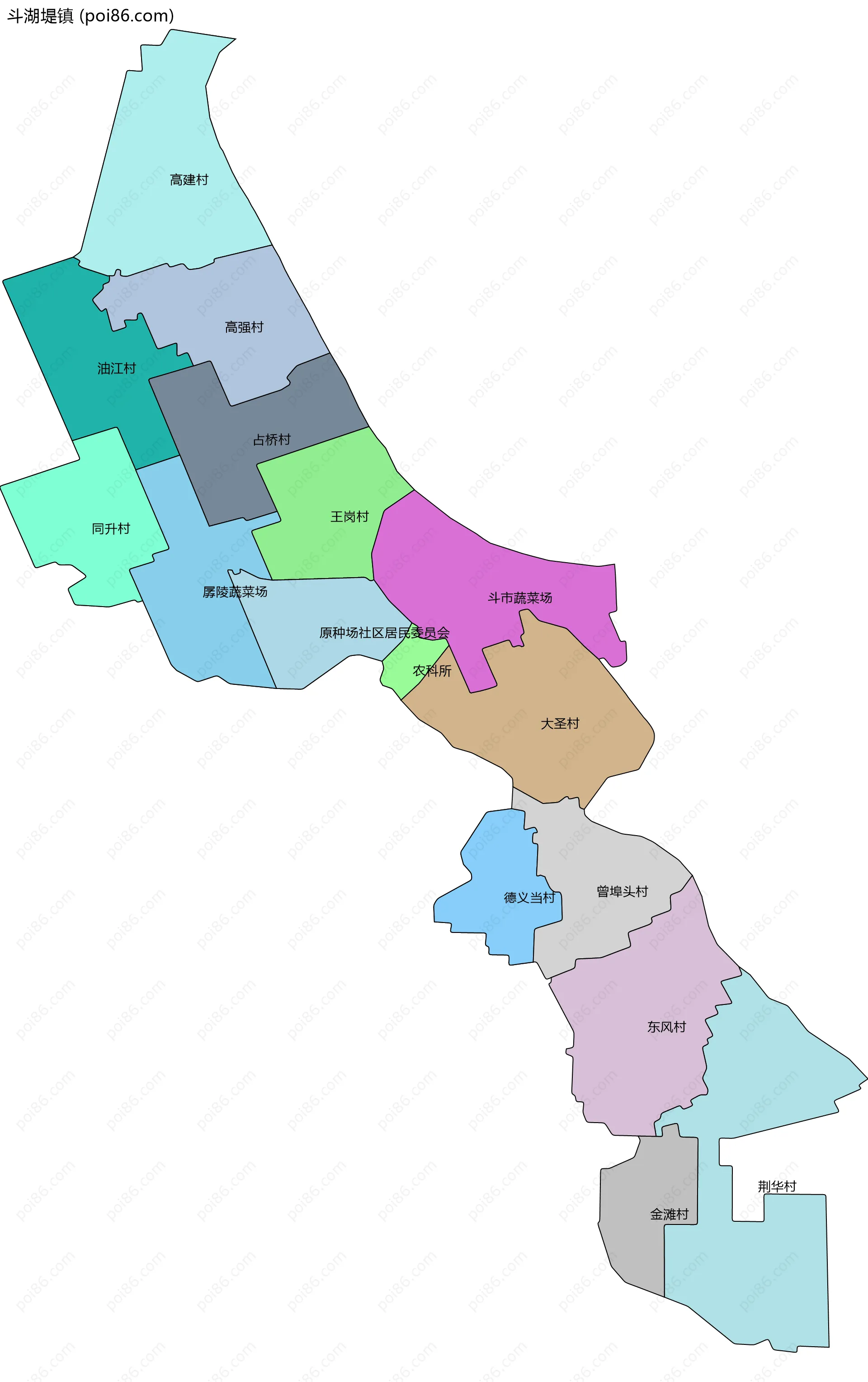 斗湖堤镇边界地图(五级行政区划)