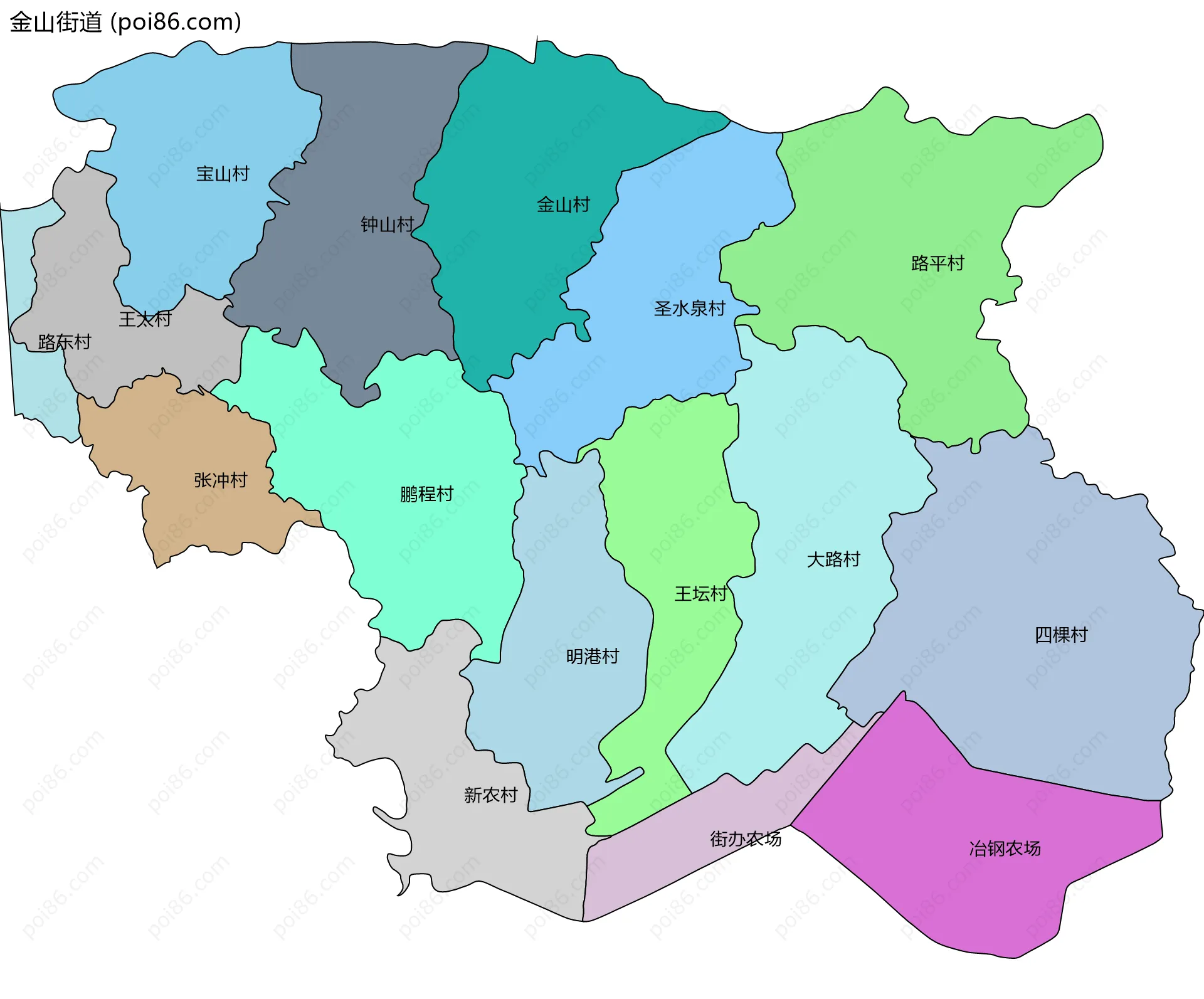 金山街道边界地图(五级行政区划)