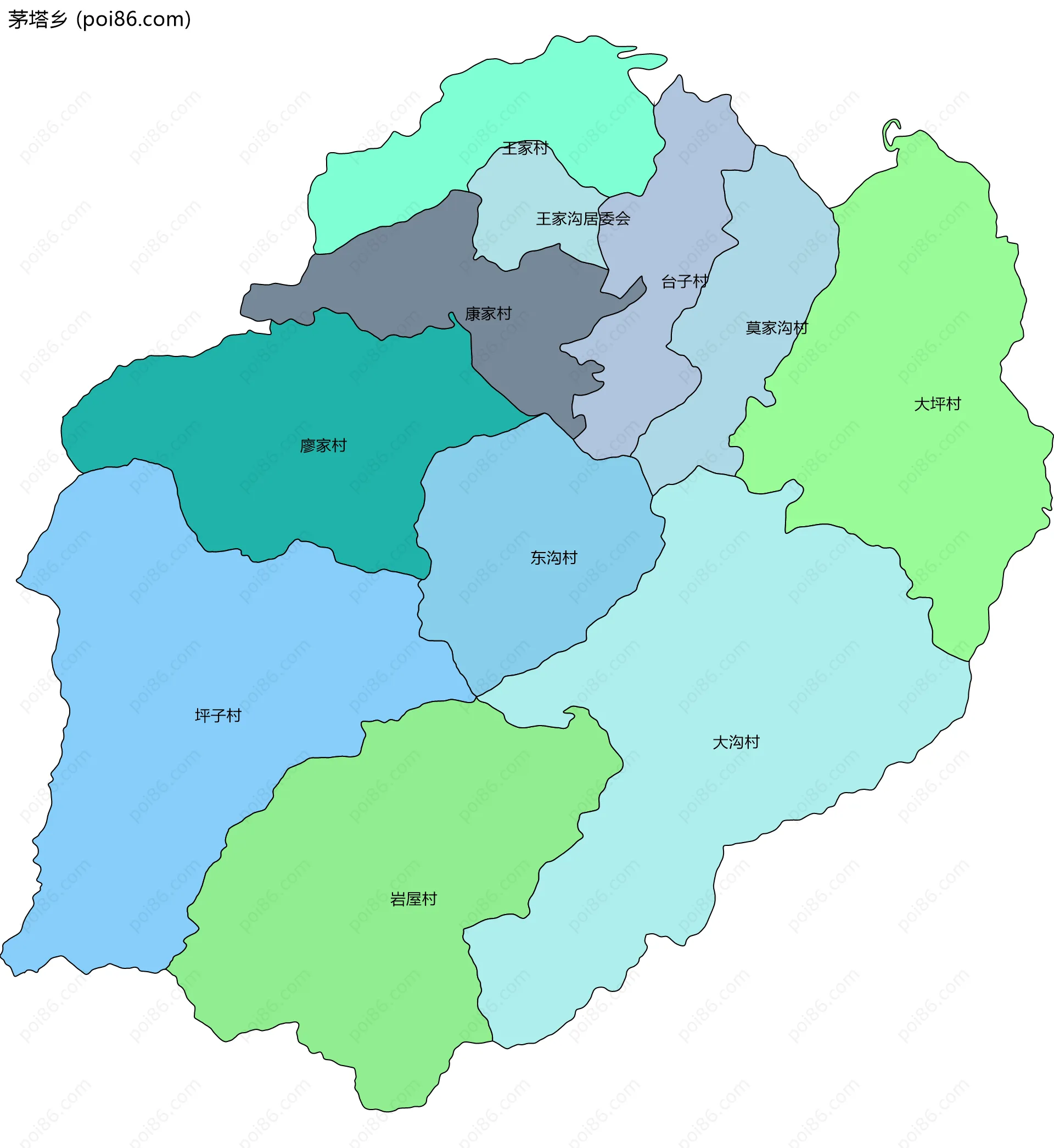 茅塔乡边界地图(五级行政区划)