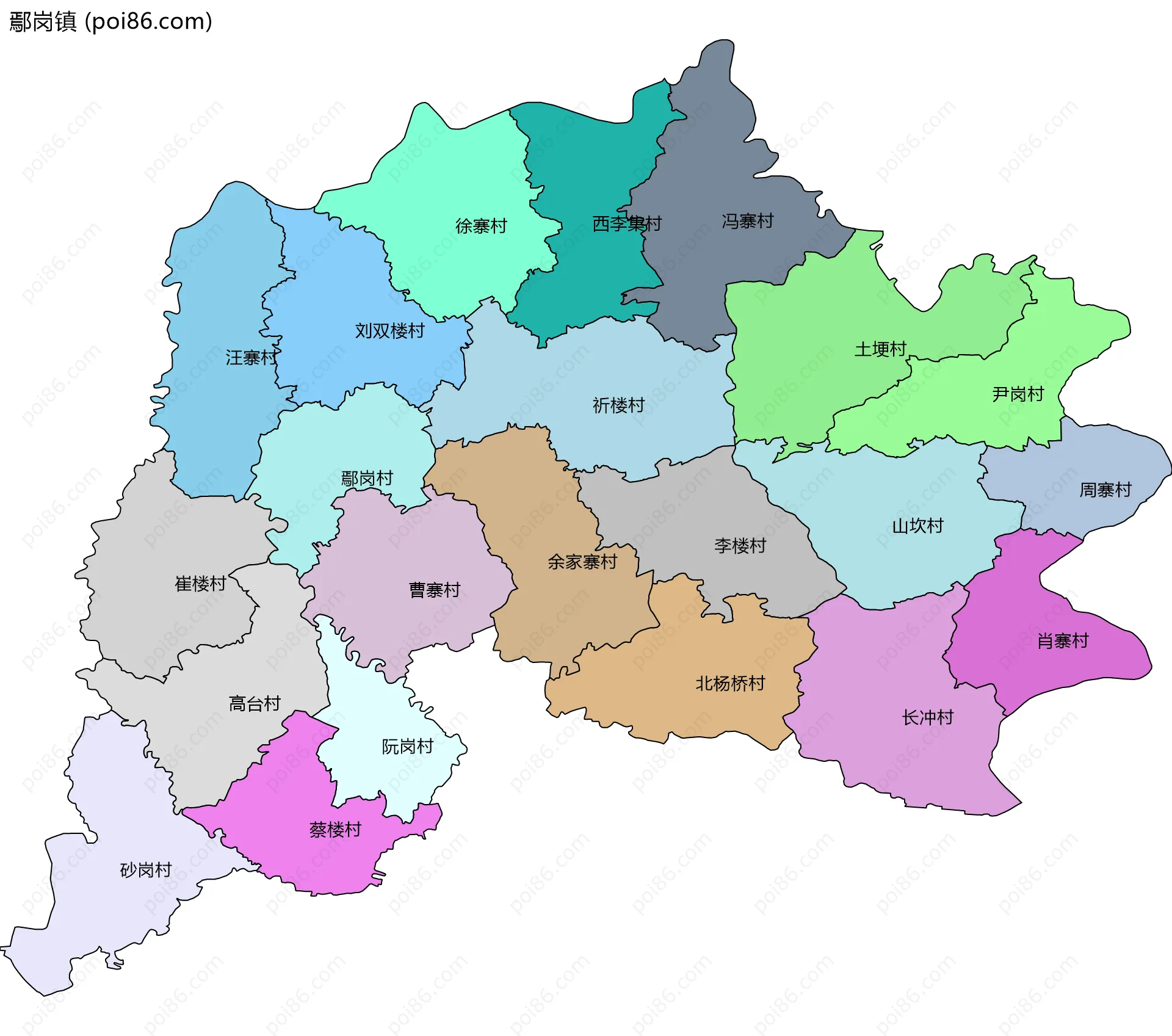 鄢岗镇边界地图(五级行政区划)