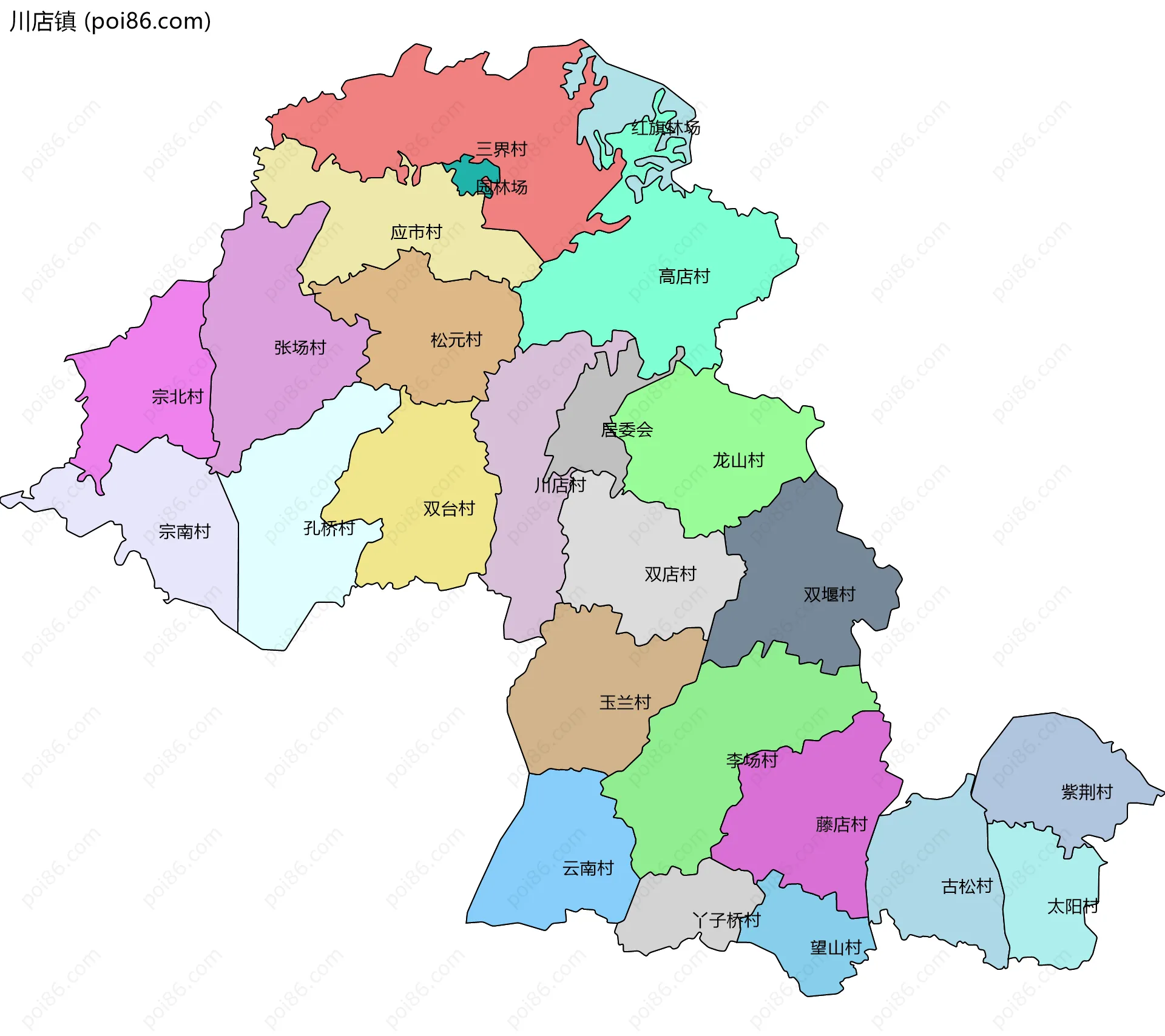 川店镇边界地图(五级行政区划)