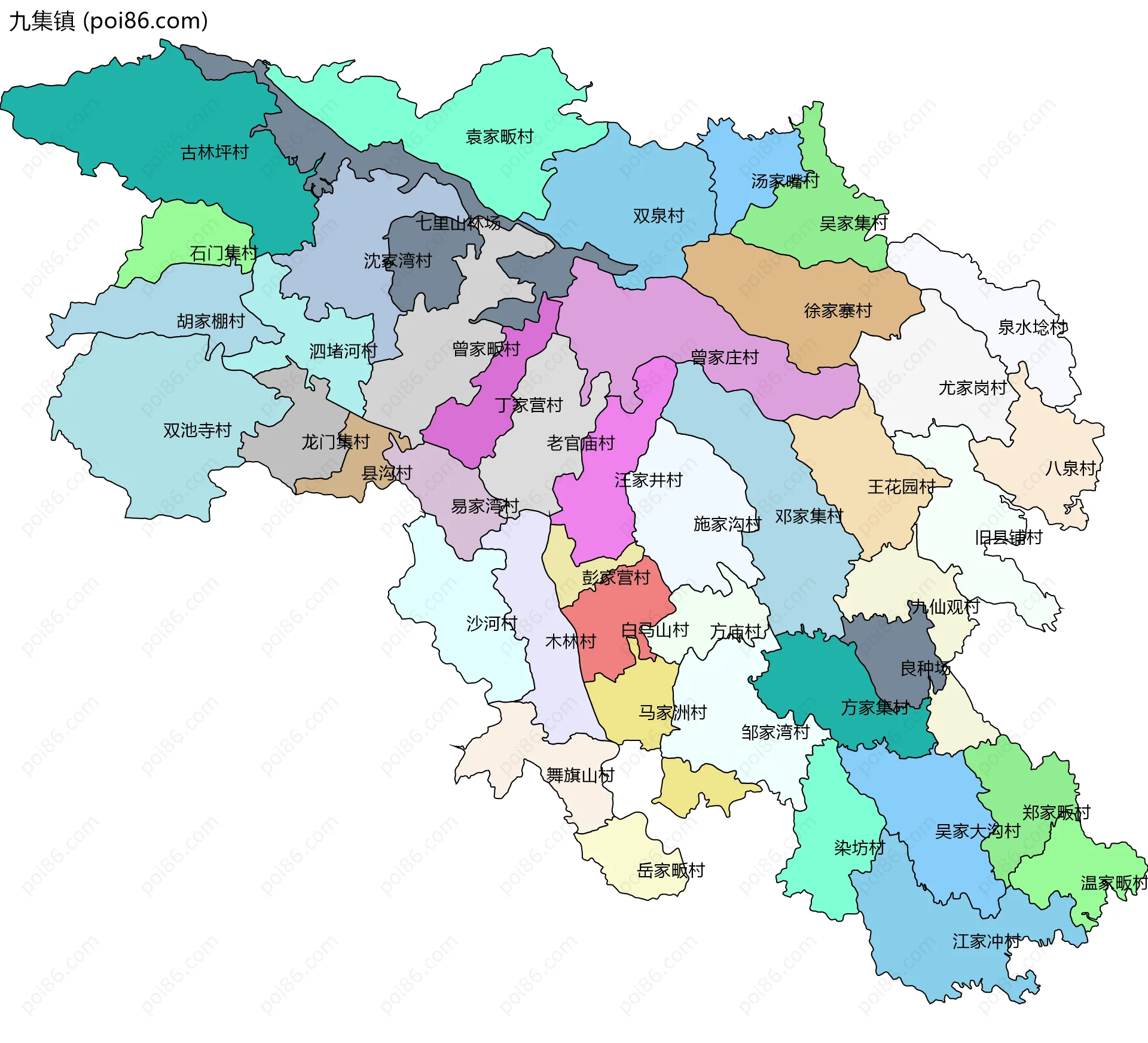 九集镇边界地图(五级行政区划)