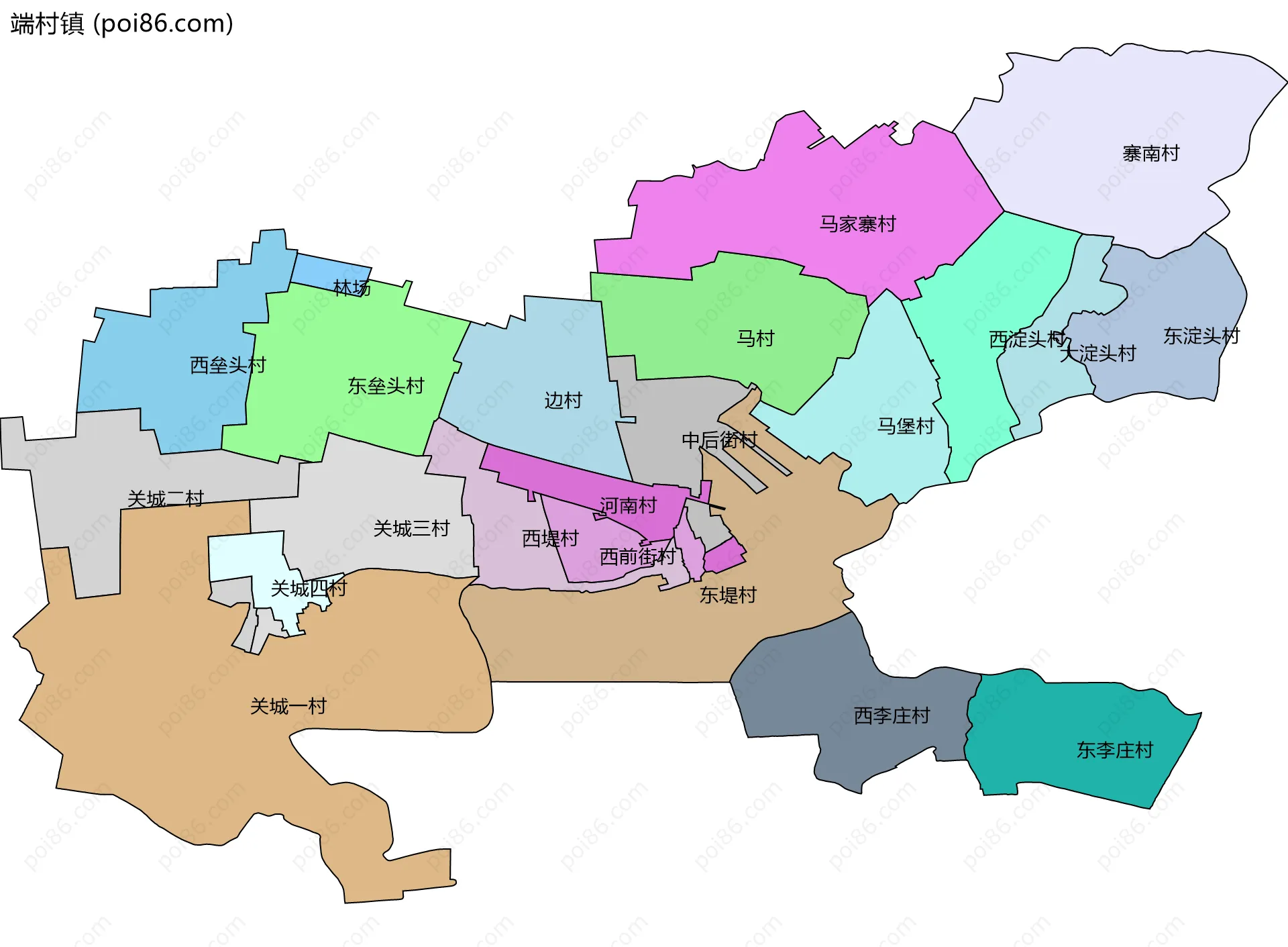端村镇边界地图(五级行政区划)