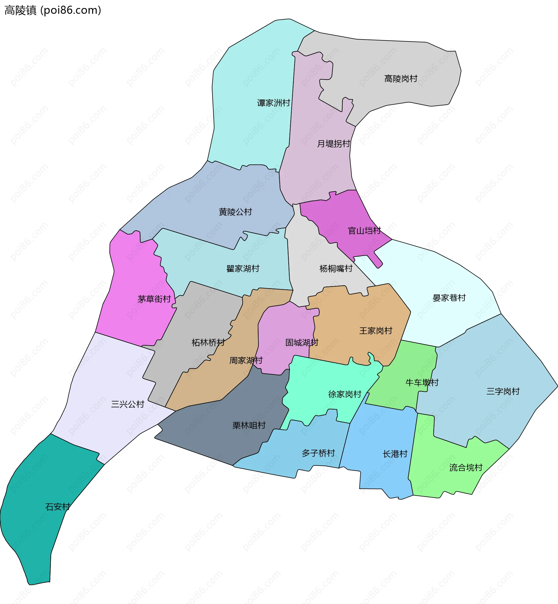 高陵镇边界地图(五级行政区划)