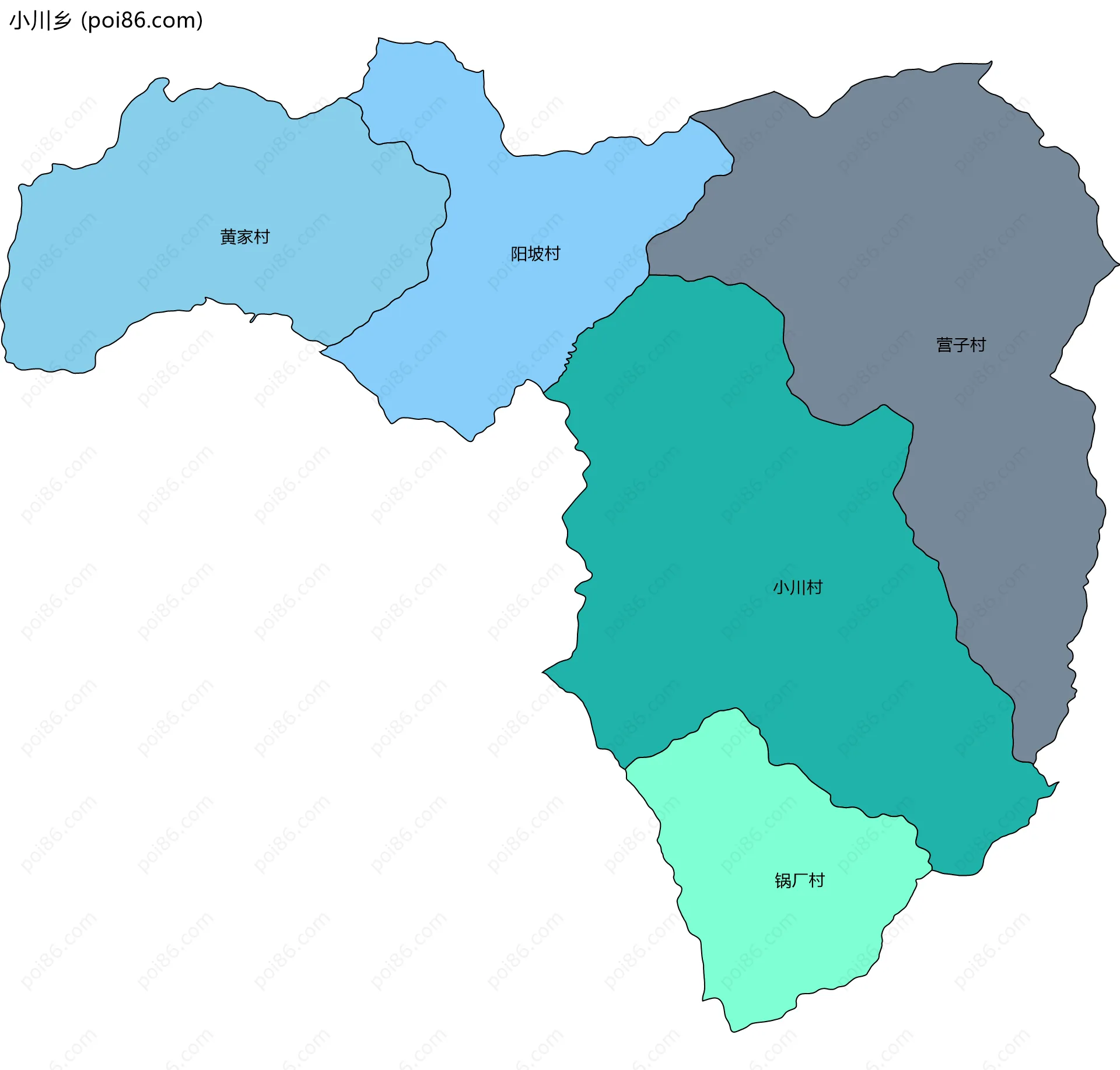 小川乡边界地图(五级行政区划)