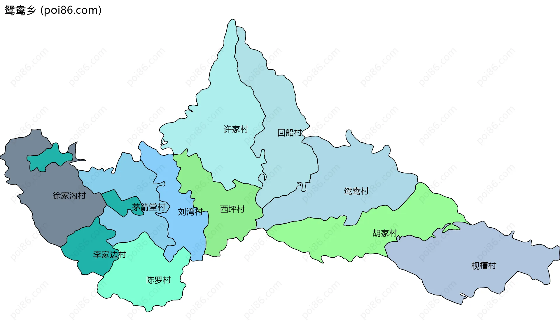 鸳鸯乡边界地图(五级行政区划)