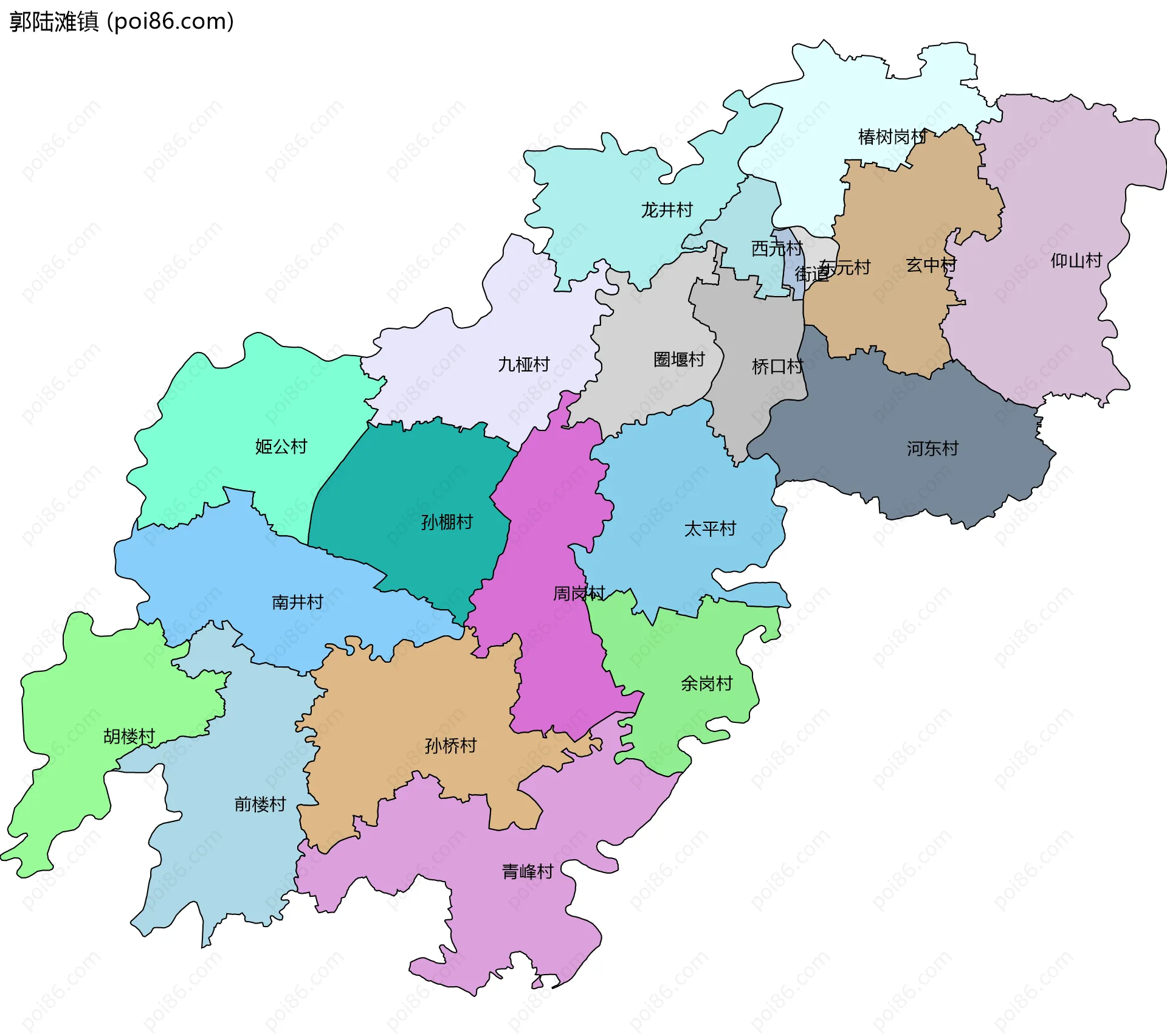 郭陆滩镇边界地图(五级行政区划)