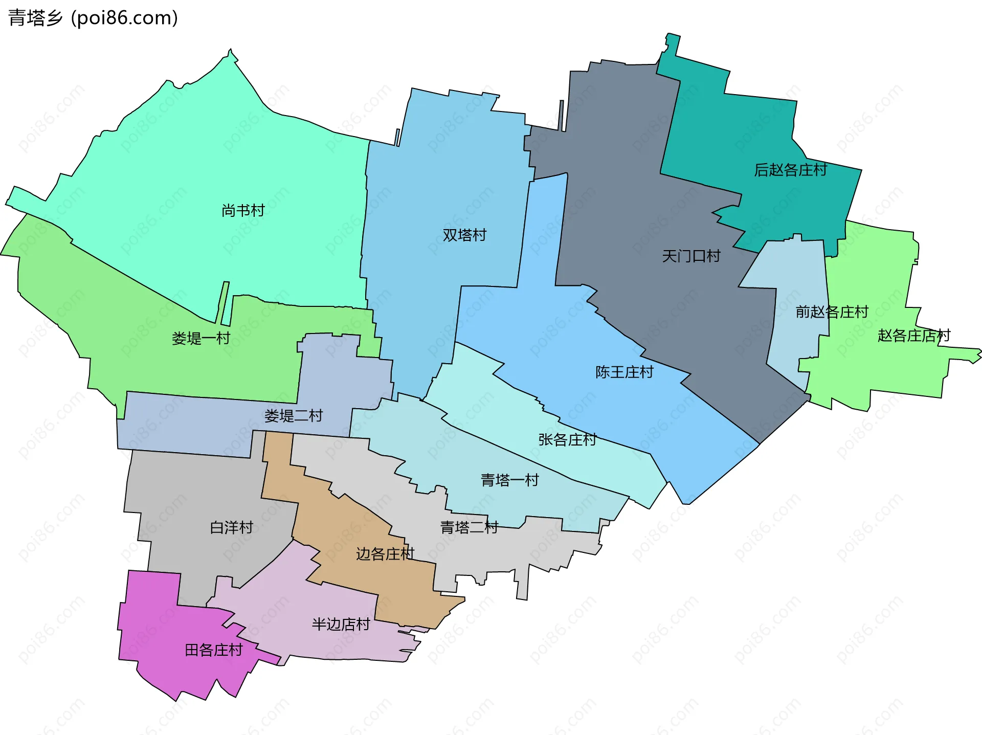 青塔乡边界地图(五级行政区划)
