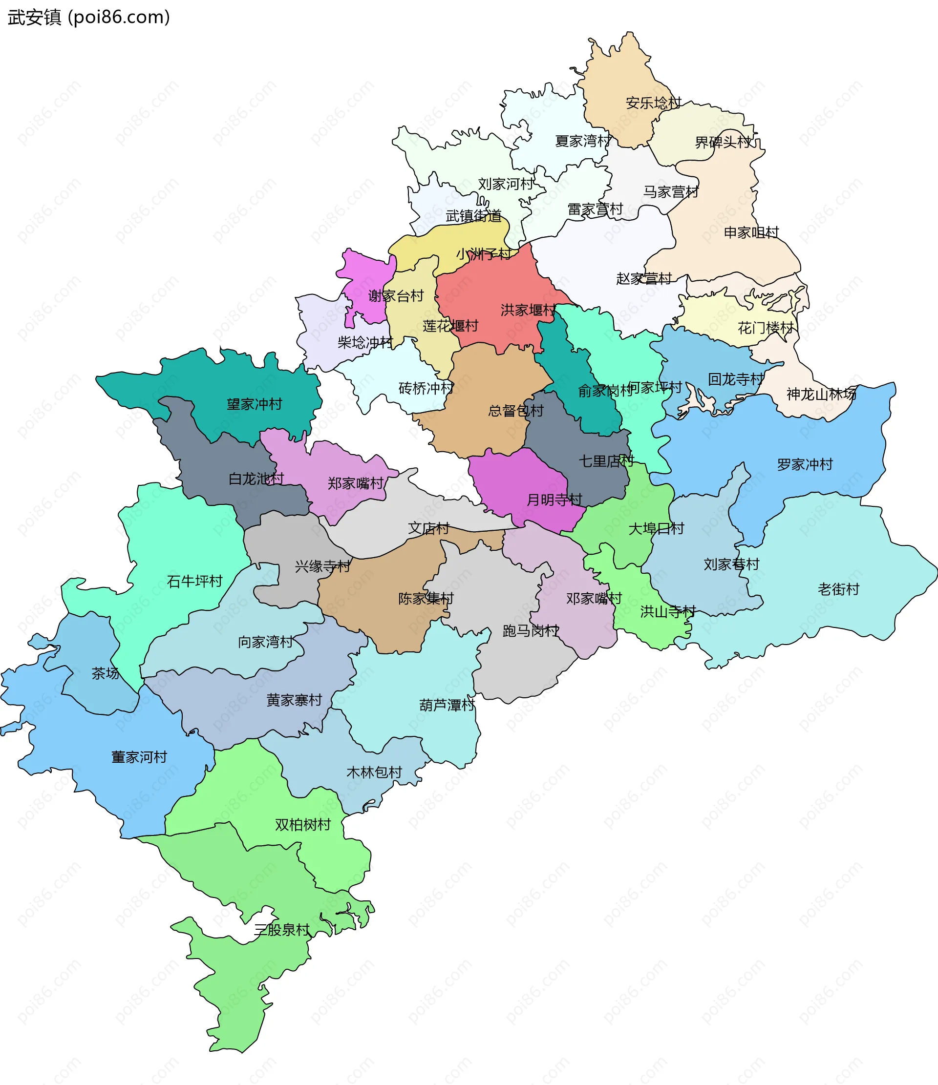 武安镇边界地图(五级行政区划)