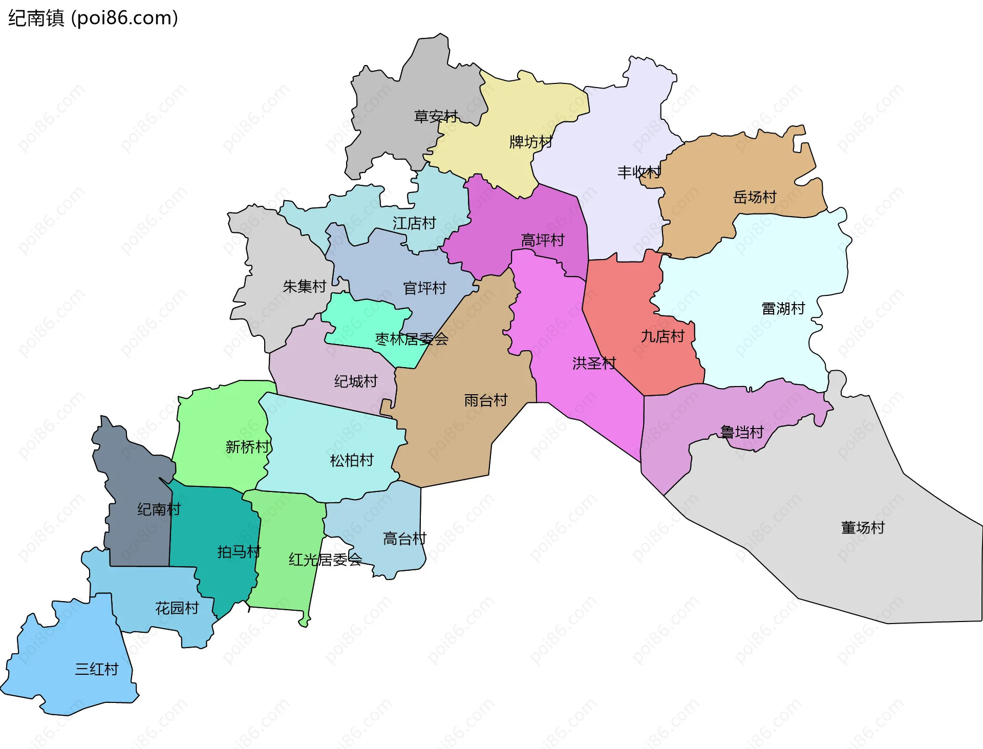 纪南镇边界地图(五级行政区划)