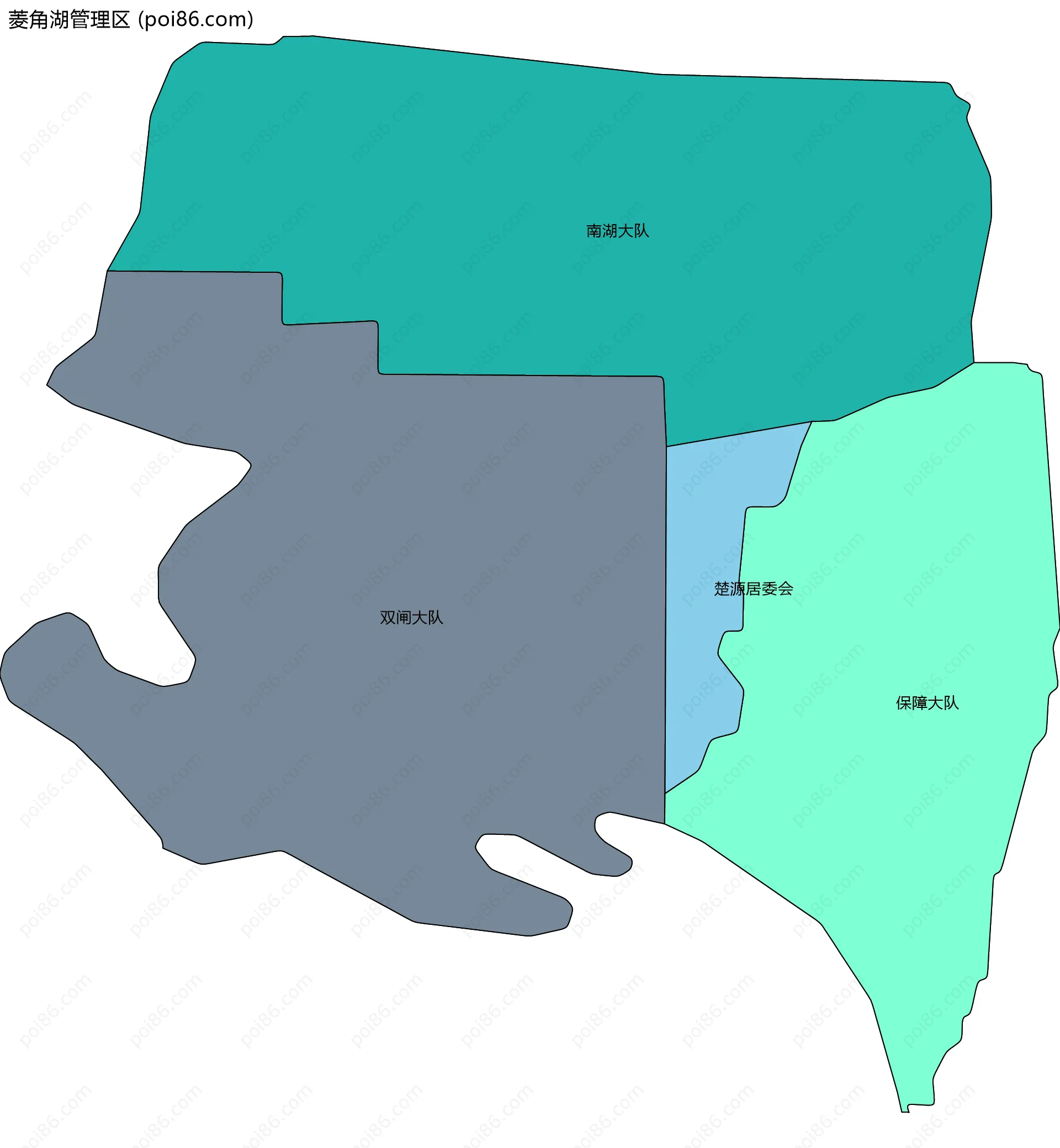 菱角湖管理区边界地图(五级行政区划)