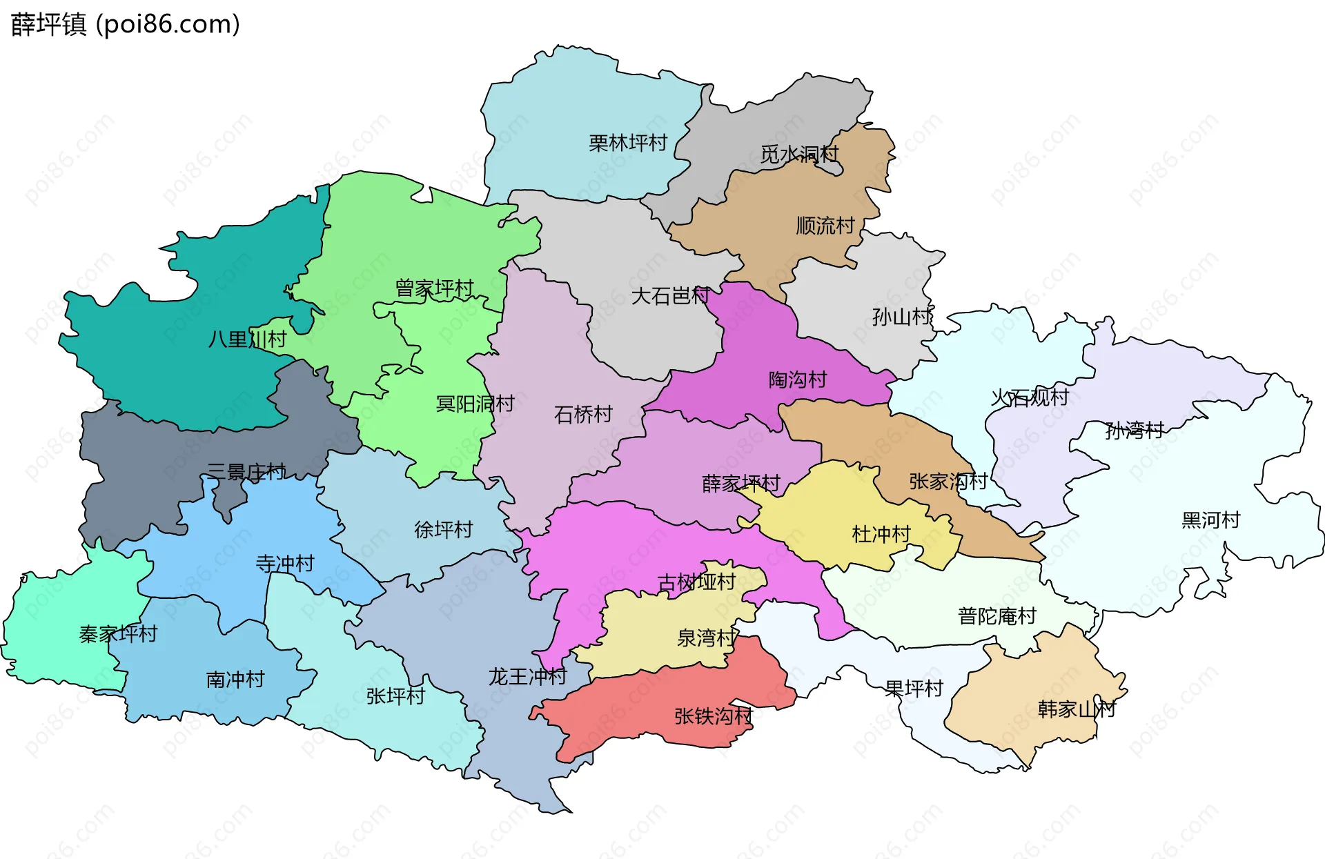 薛坪镇边界地图(五级行政区划)