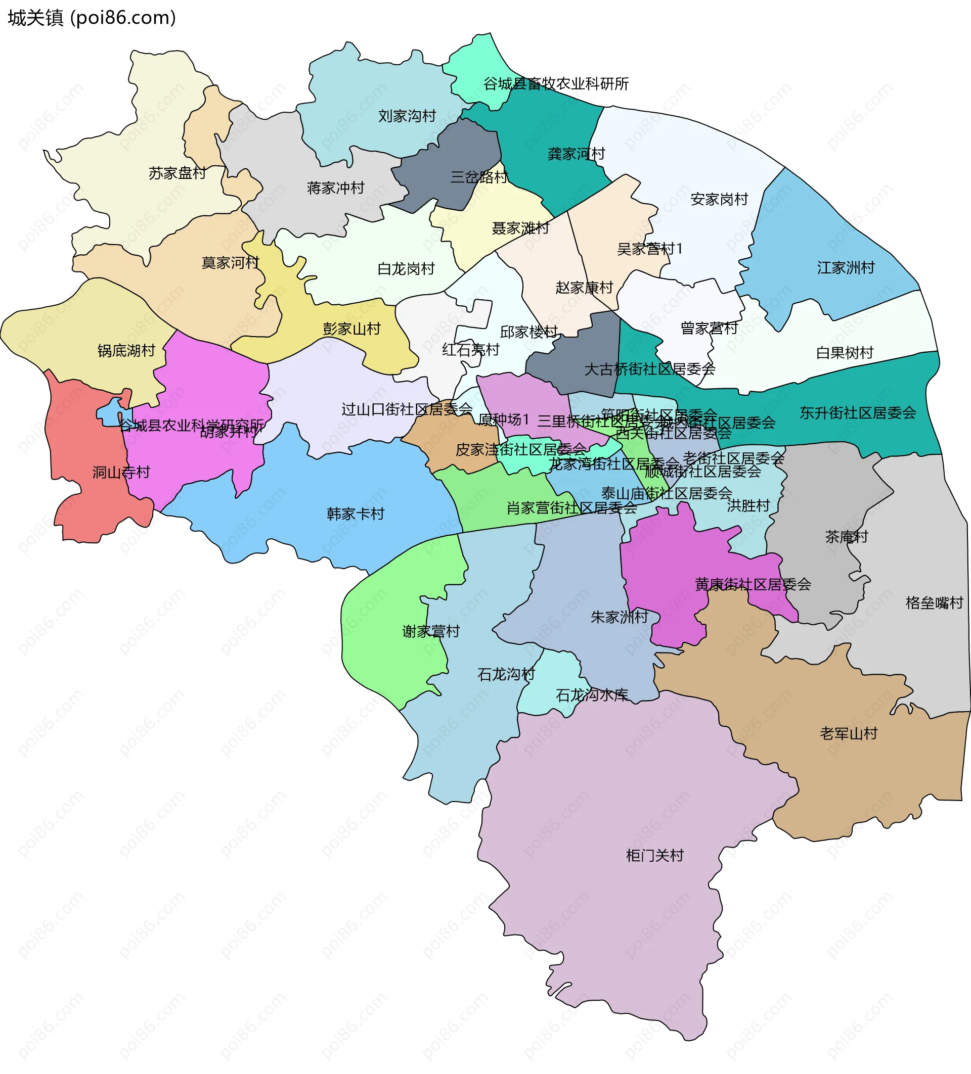 城关镇边界地图(五级行政区划)