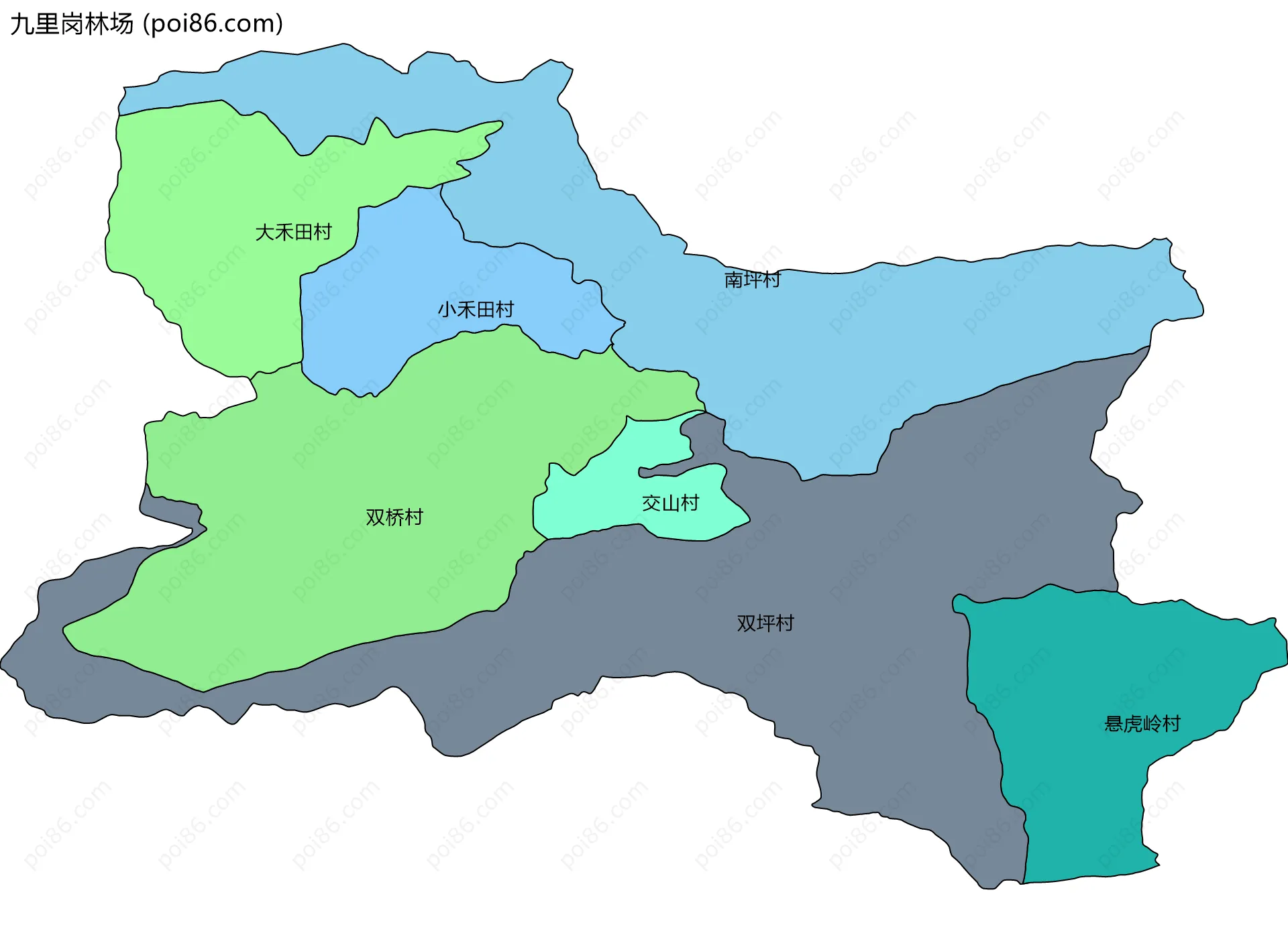 九里岗林场边界地图(五级行政区划)