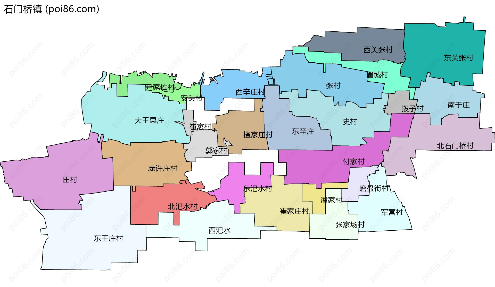 石门桥镇边界地图(五级行政区划)