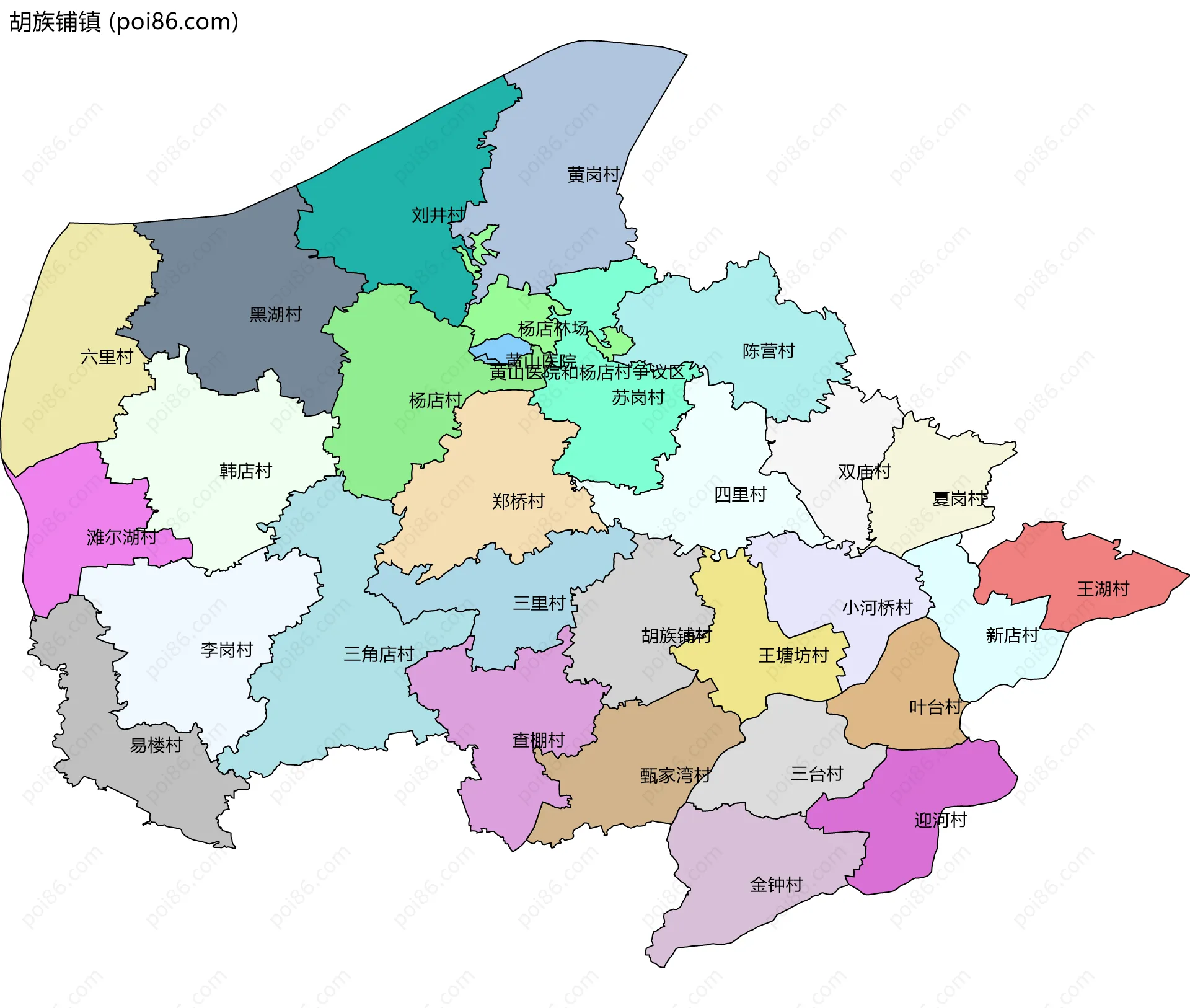 胡族铺镇边界地图(五级行政区划)