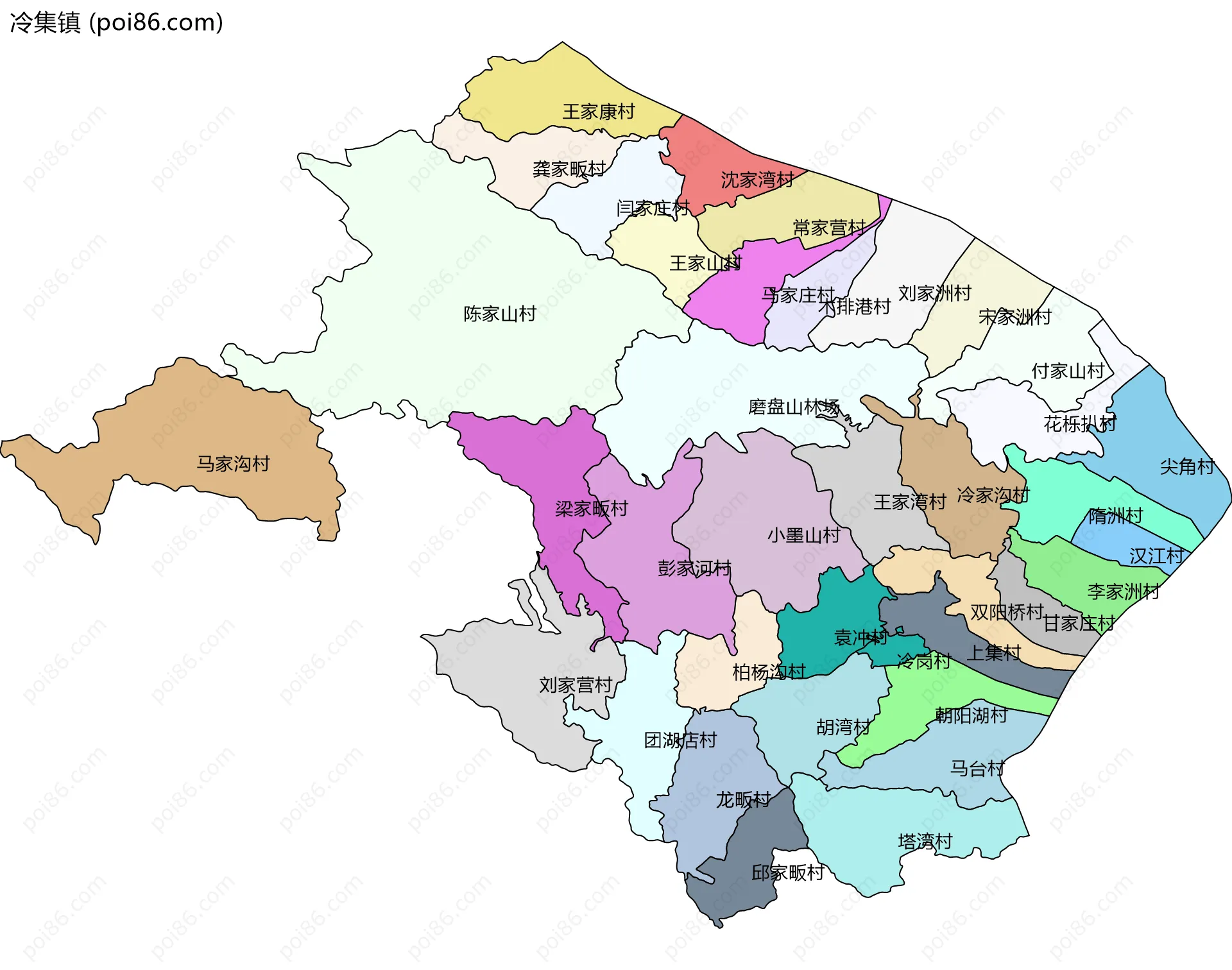 冷集镇边界地图(五级行政区划)