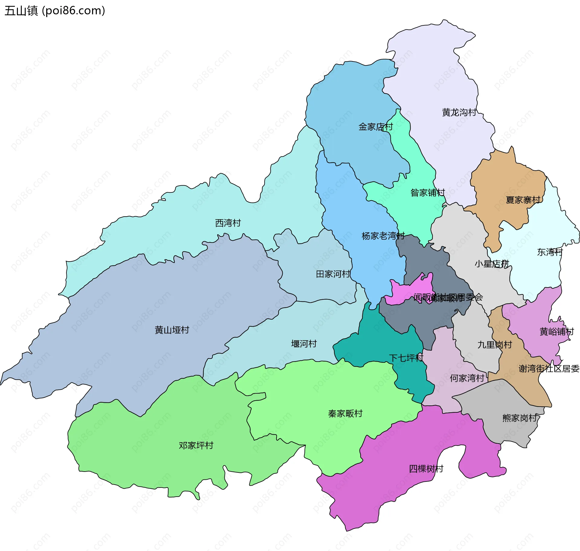 五山镇边界地图(五级行政区划)