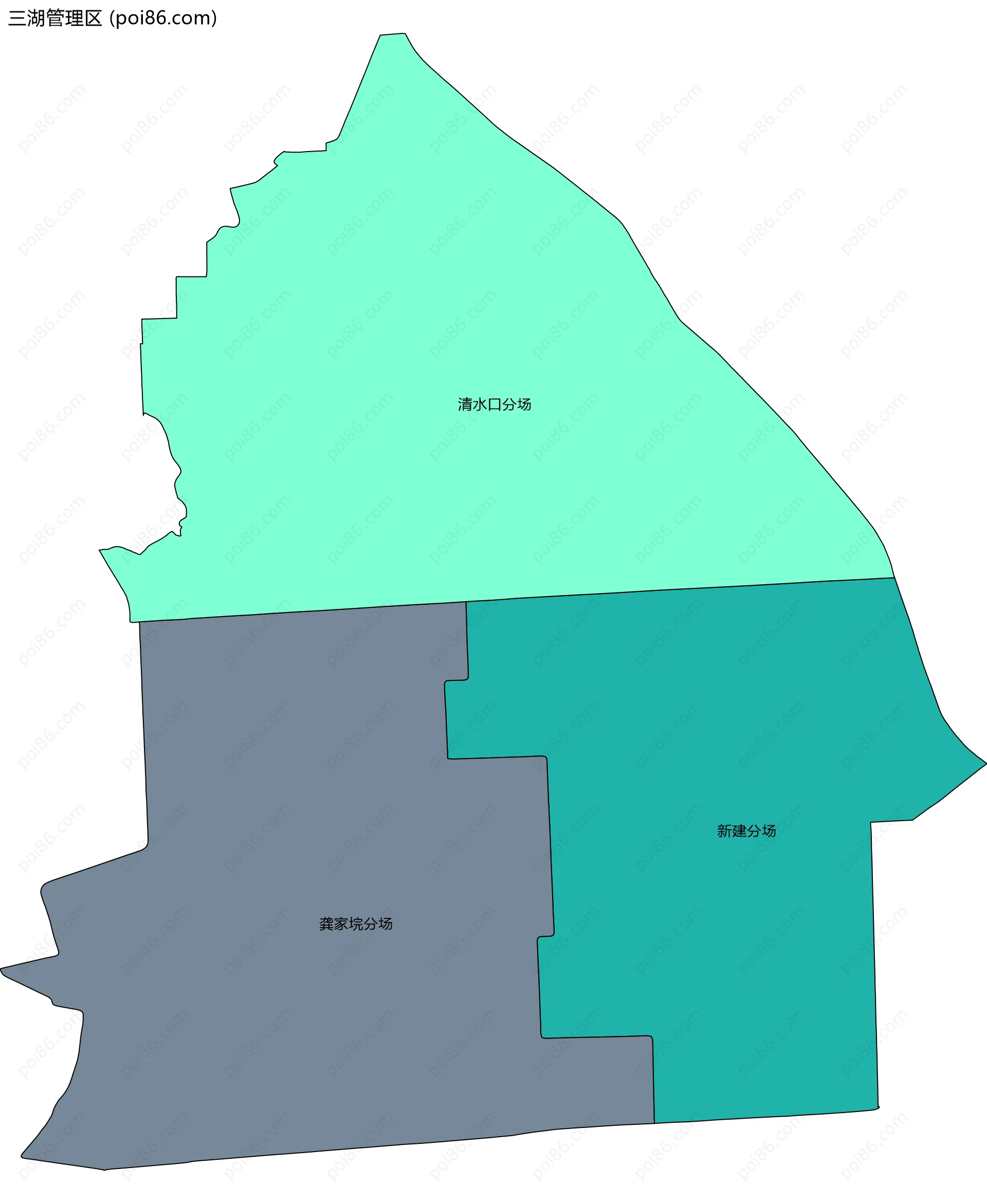 三湖管理区边界地图(五级行政区划)