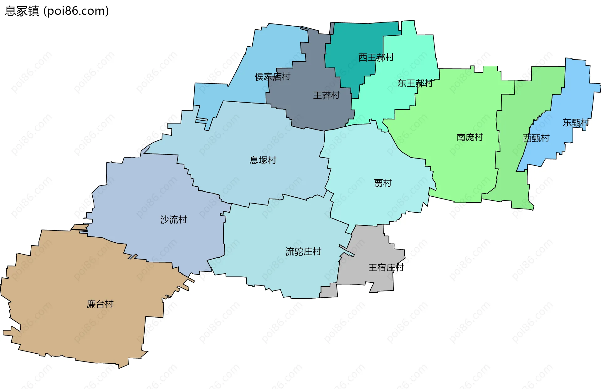 息冢镇边界地图(五级行政区划)